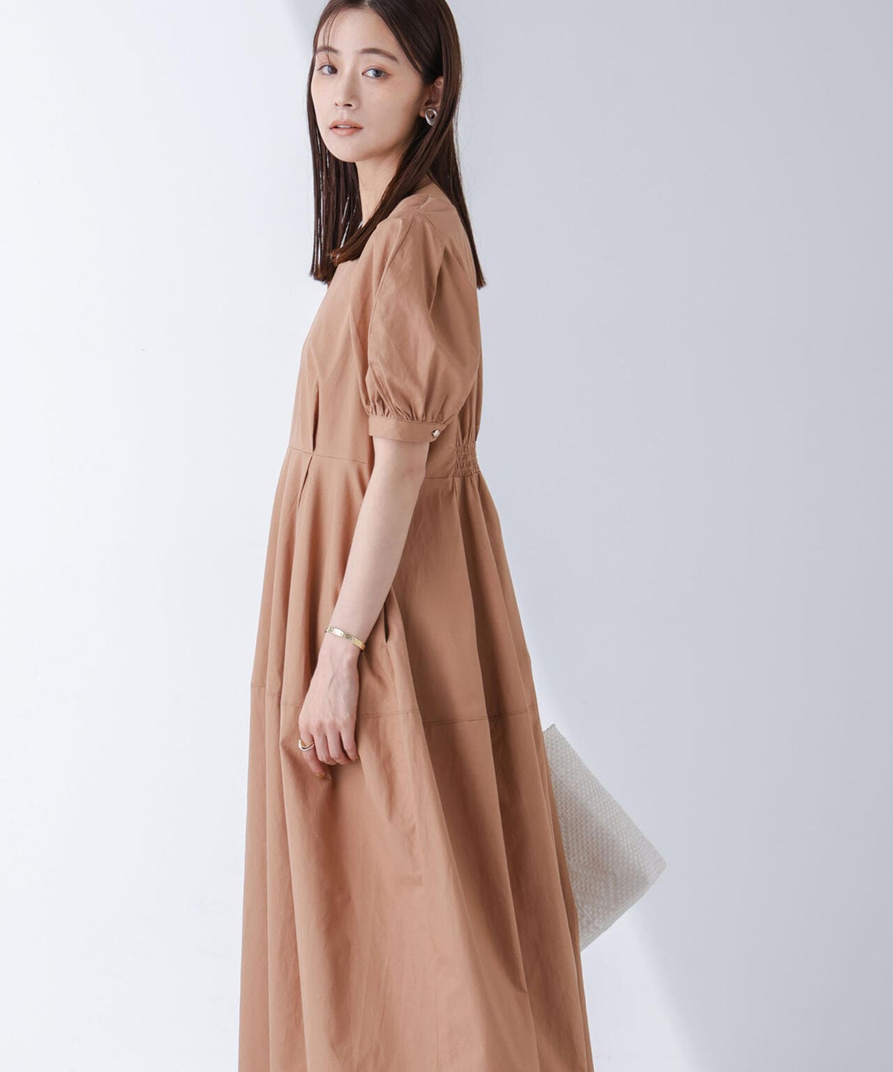 リネンブレンドコクーン切り替えワンピース 6694219311