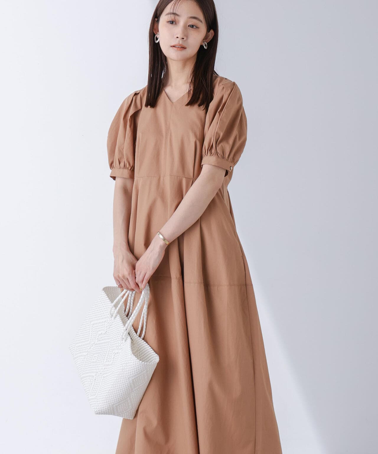 リネンブレンドコクーン切り替えワンピース 6694219311