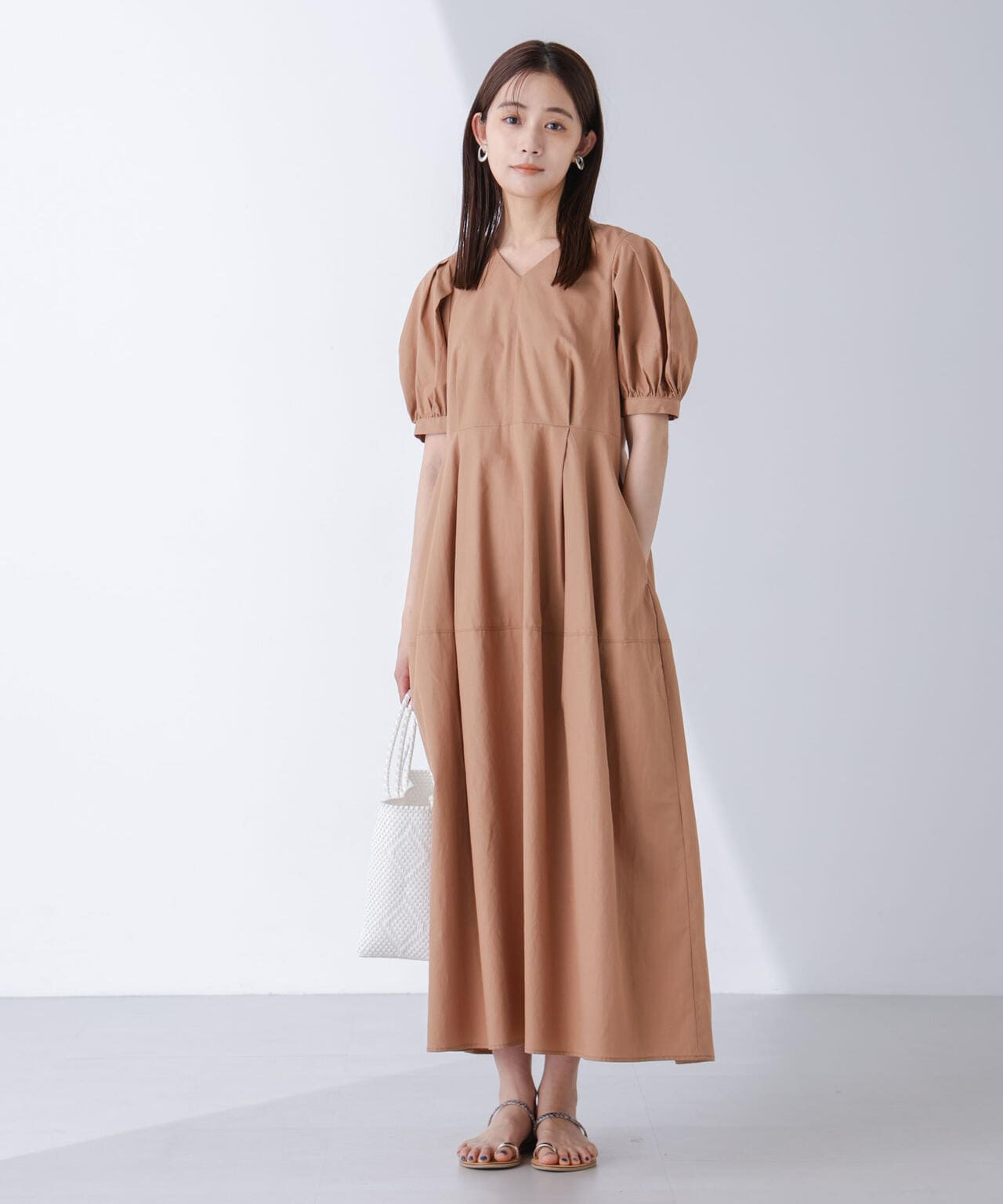 リネンブレンドコクーン切り替えワンピース 6694219311