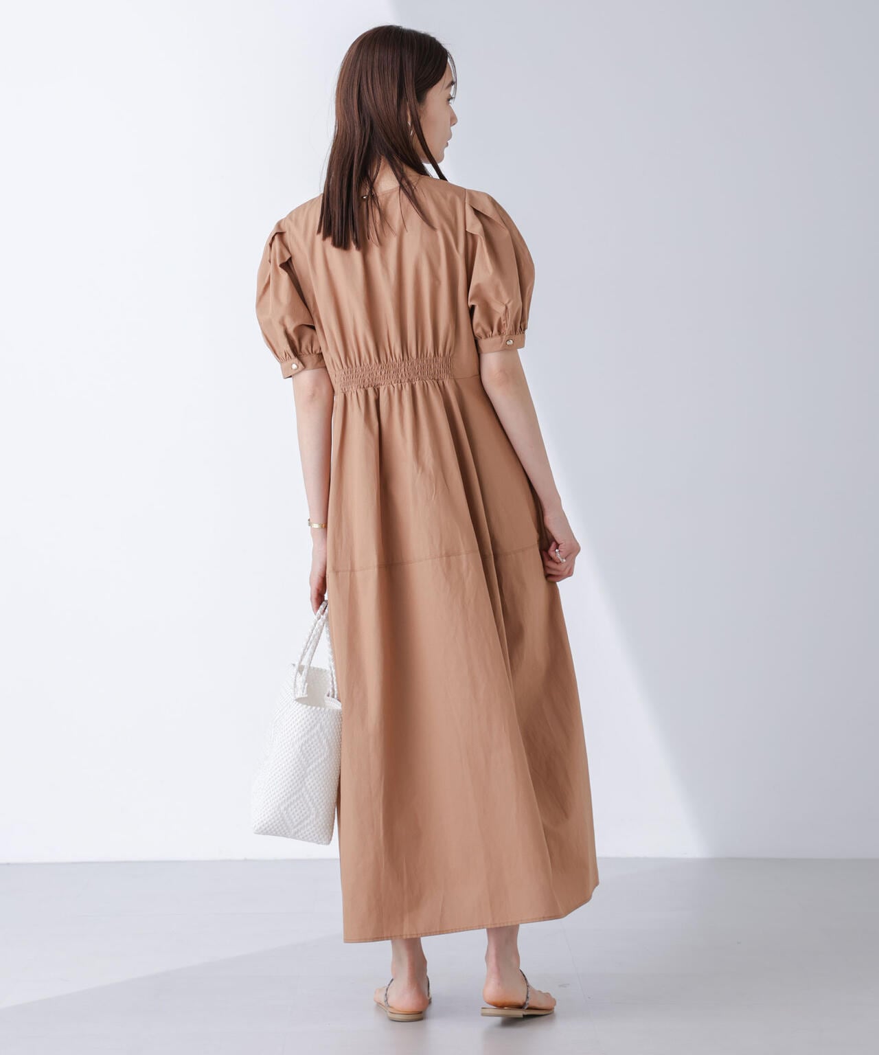 リネンブレンドコクーン切り替えワンピース 6694219311