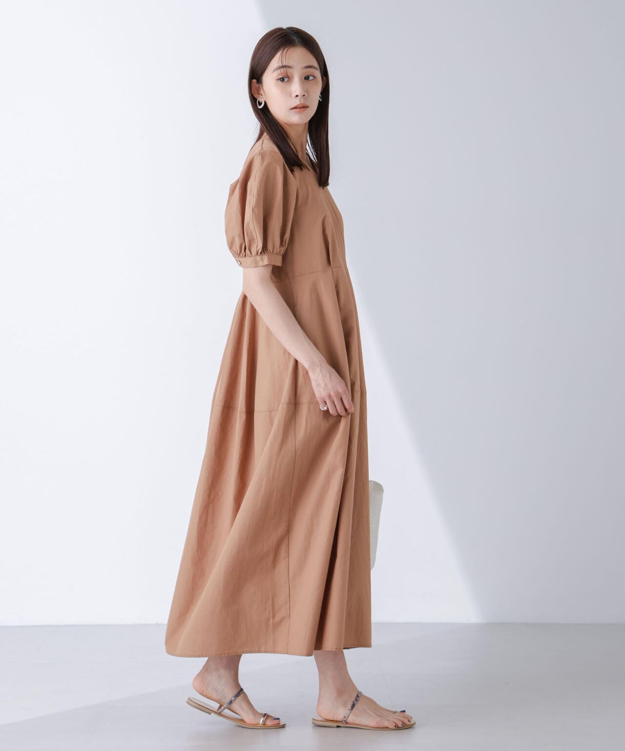 リネンブレンドコクーン切り替えワンピース 6694219311