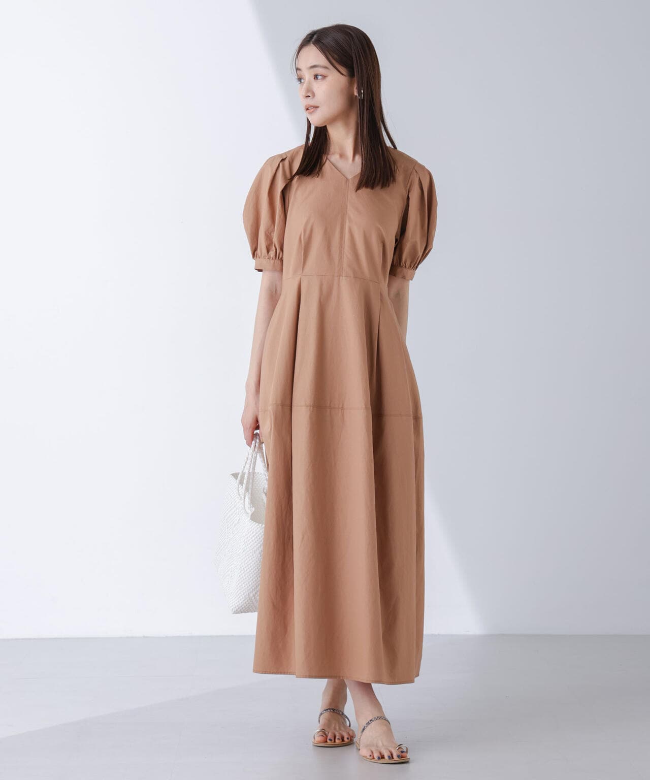 リネンブレンドコクーン切り替えワンピース 6694219311