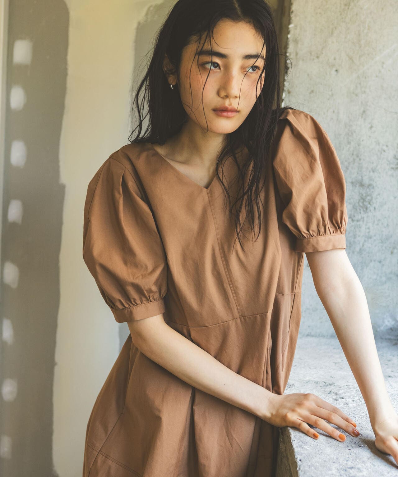 リネンブレンドコクーン切り替えワンピース 6694219311