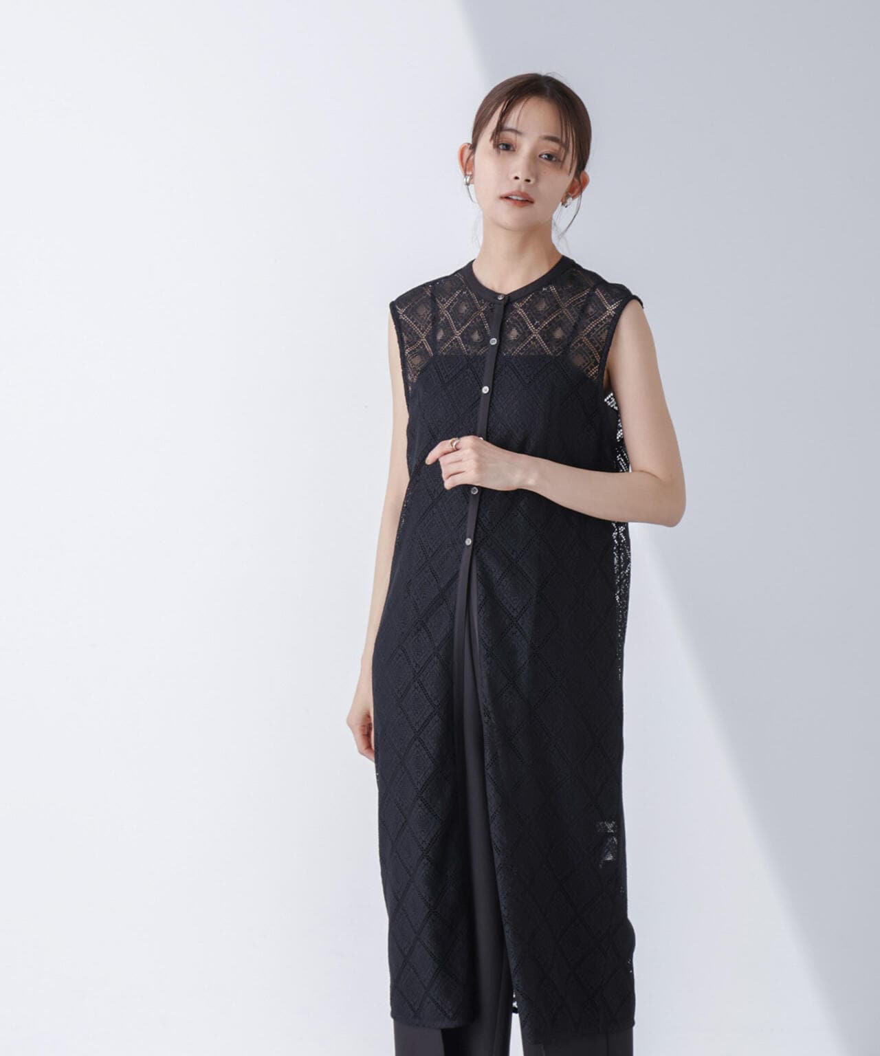 ナノユニバース レースロングジレ×サロペットセット S レース ロングジレ × サロペット セット