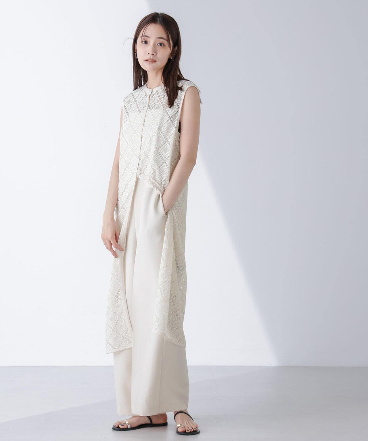 レースロングジレ×サロペットセット ナノユニーバース S 美品 レース ロングジレ × サロペット セット