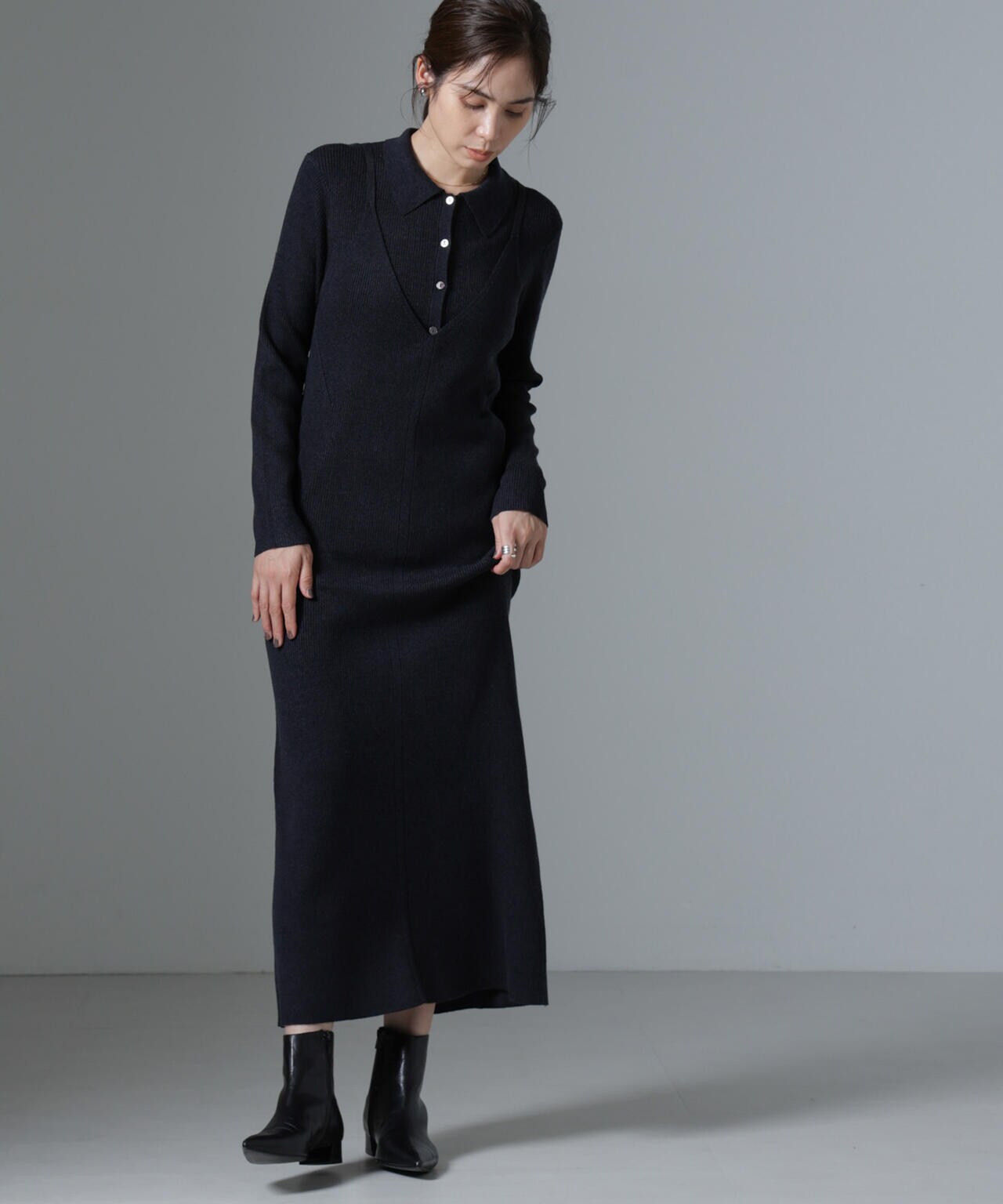 ニットキャミワンピース+ニットポロカーディガンSET 6694219340