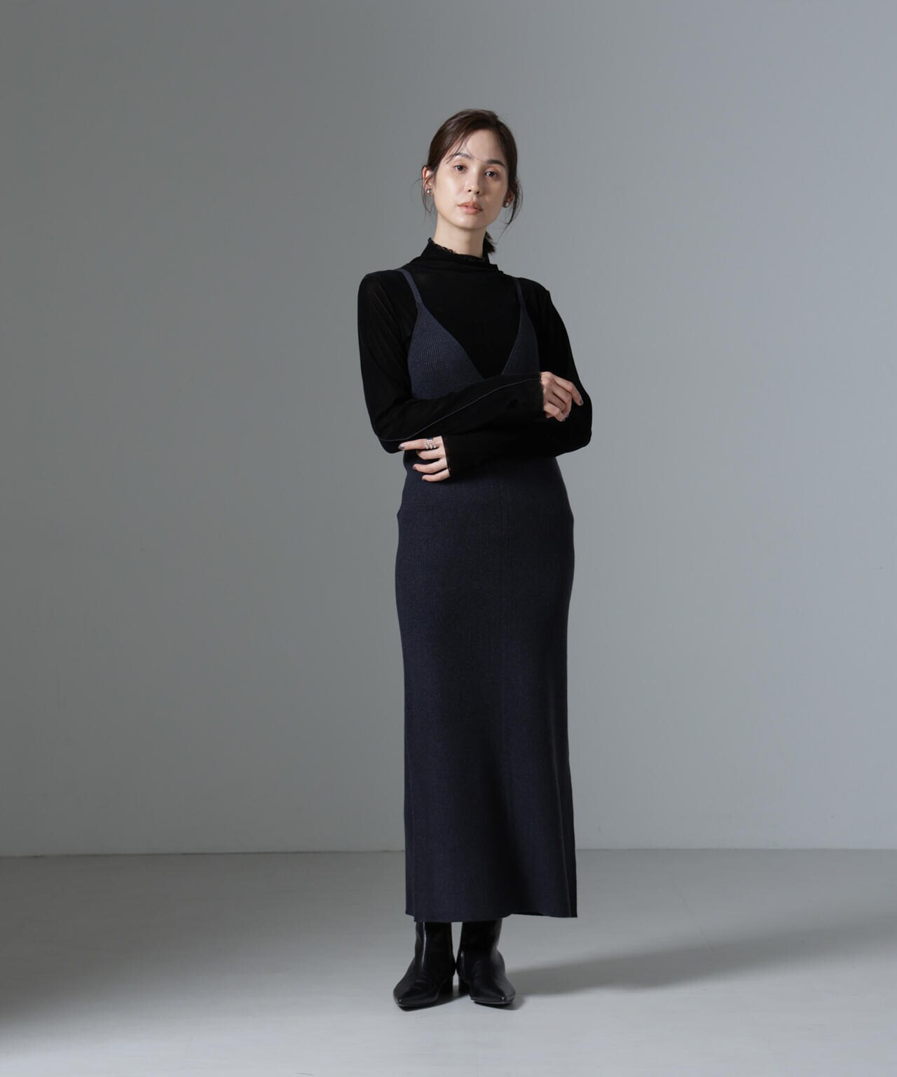 ニットキャミワンピース+ニットポロカーディガンSET 6694219340