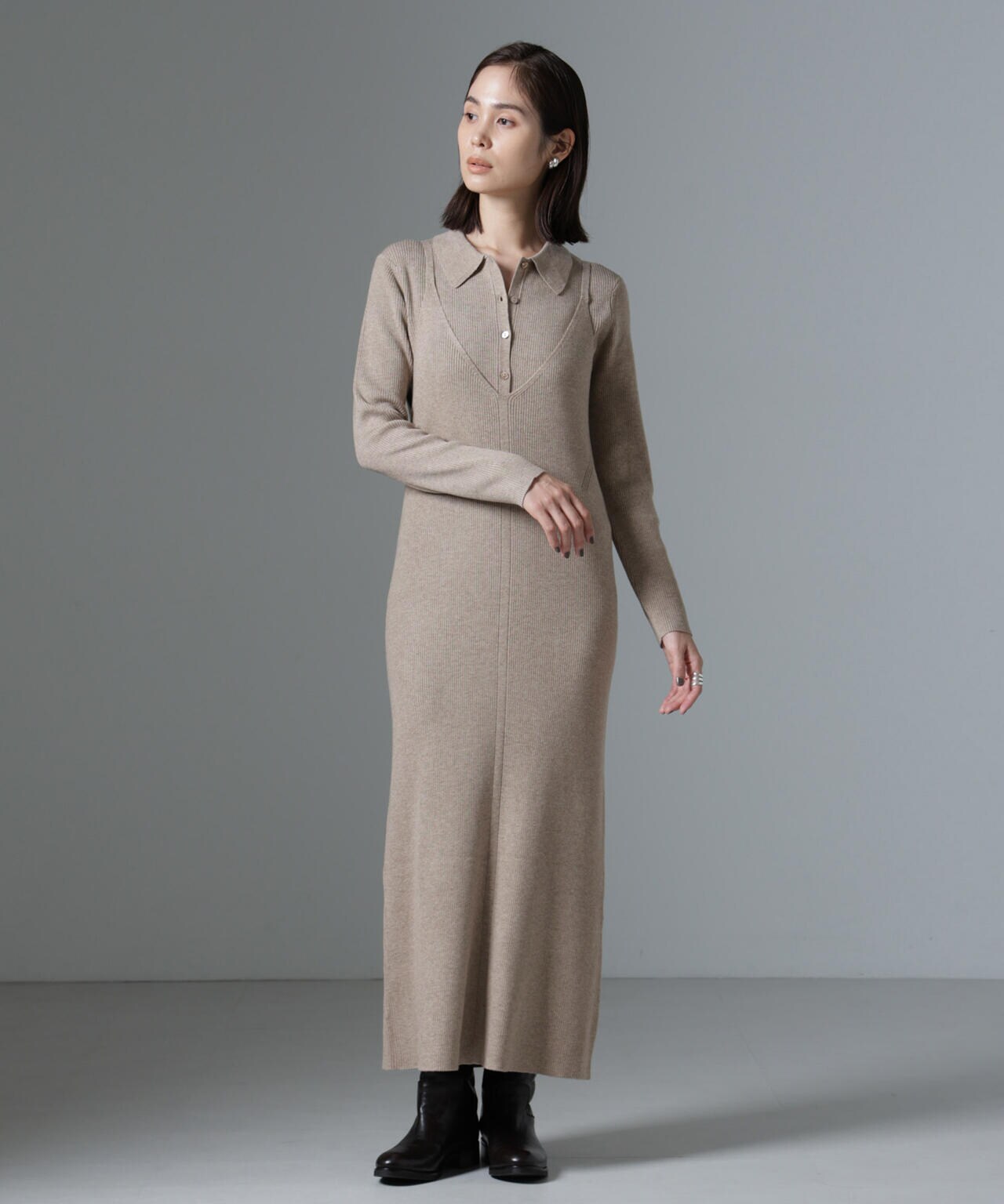 ニットキャミワンピース+ニットポロカーディガンSET 6694219340