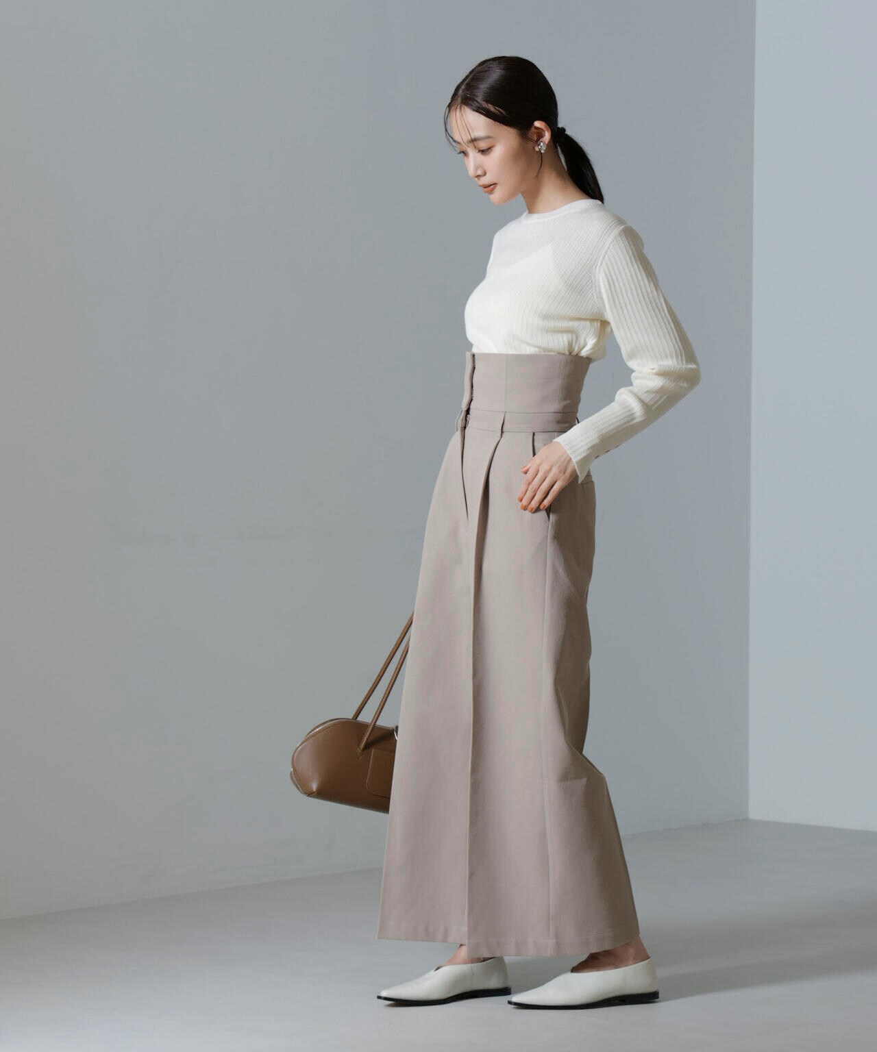 【PINUE】カラーネップリブニットトップス カラーネップリブニットトップス（GRAY） - PINUE