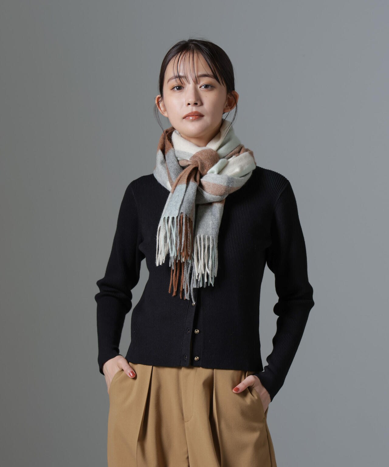 椿オイル加工 リブ カーディガン