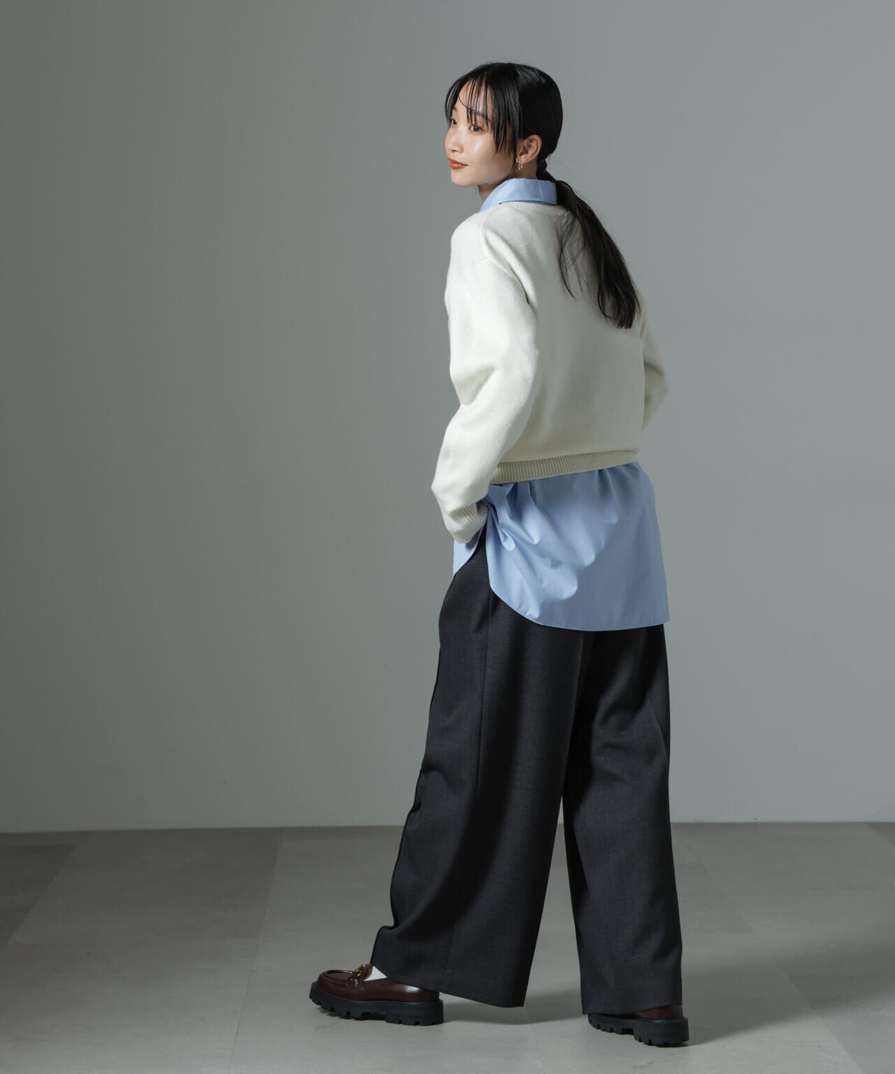 ストレッチサージピンタックイージーワイドパンツ（セットアップ可） 6694227319