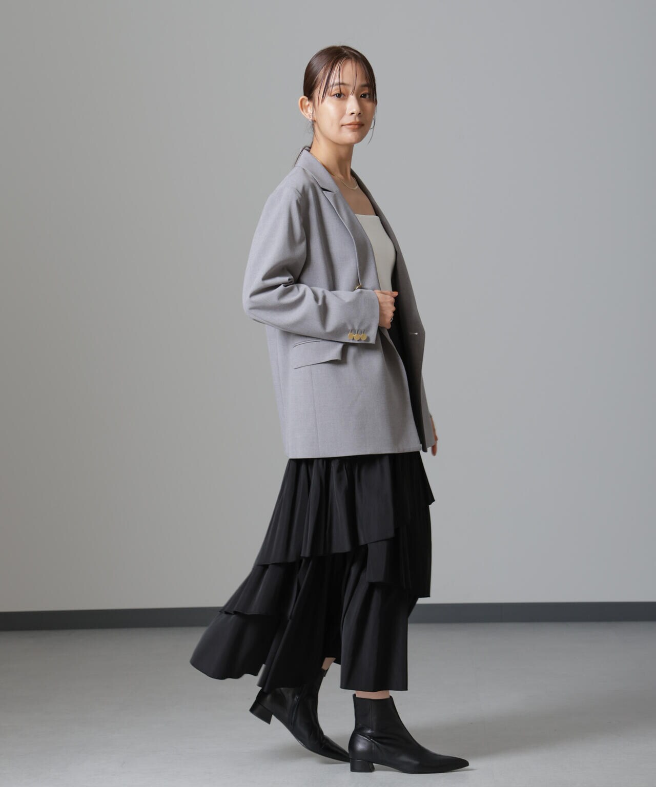 オーバー ラップ ティアード スカート