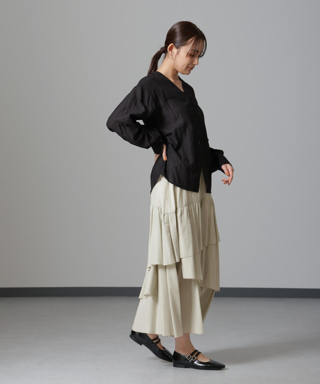 オーバー ラップ ティアード スカート