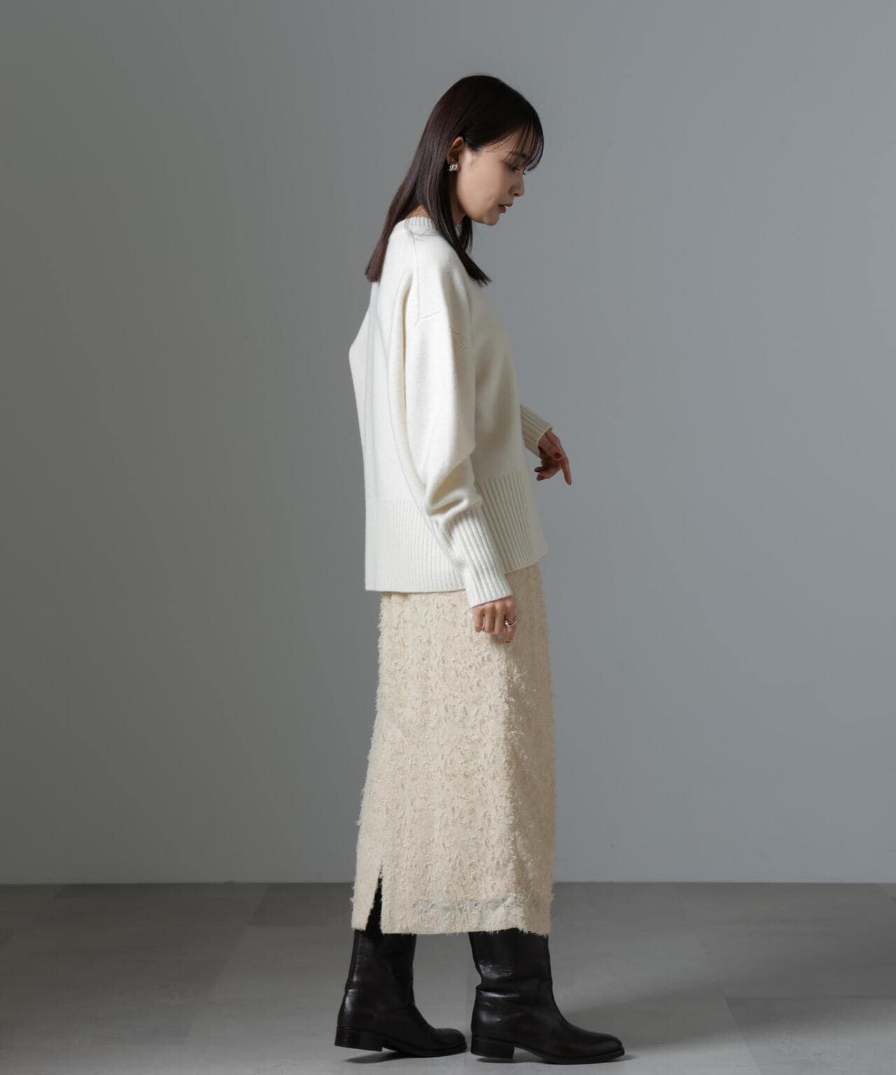 フリンジ ジャガード コクーン ギャザー スカート