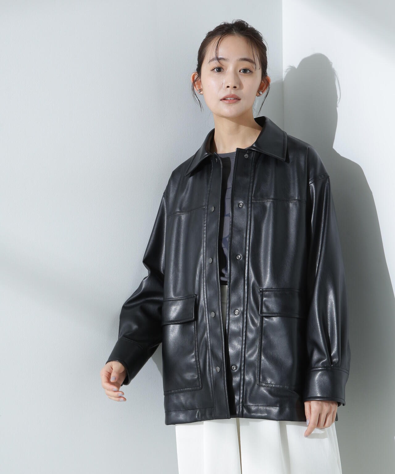 完璧すぎるが故三度も フェイクレザー シャツ ジャケット ジャケット・アウター