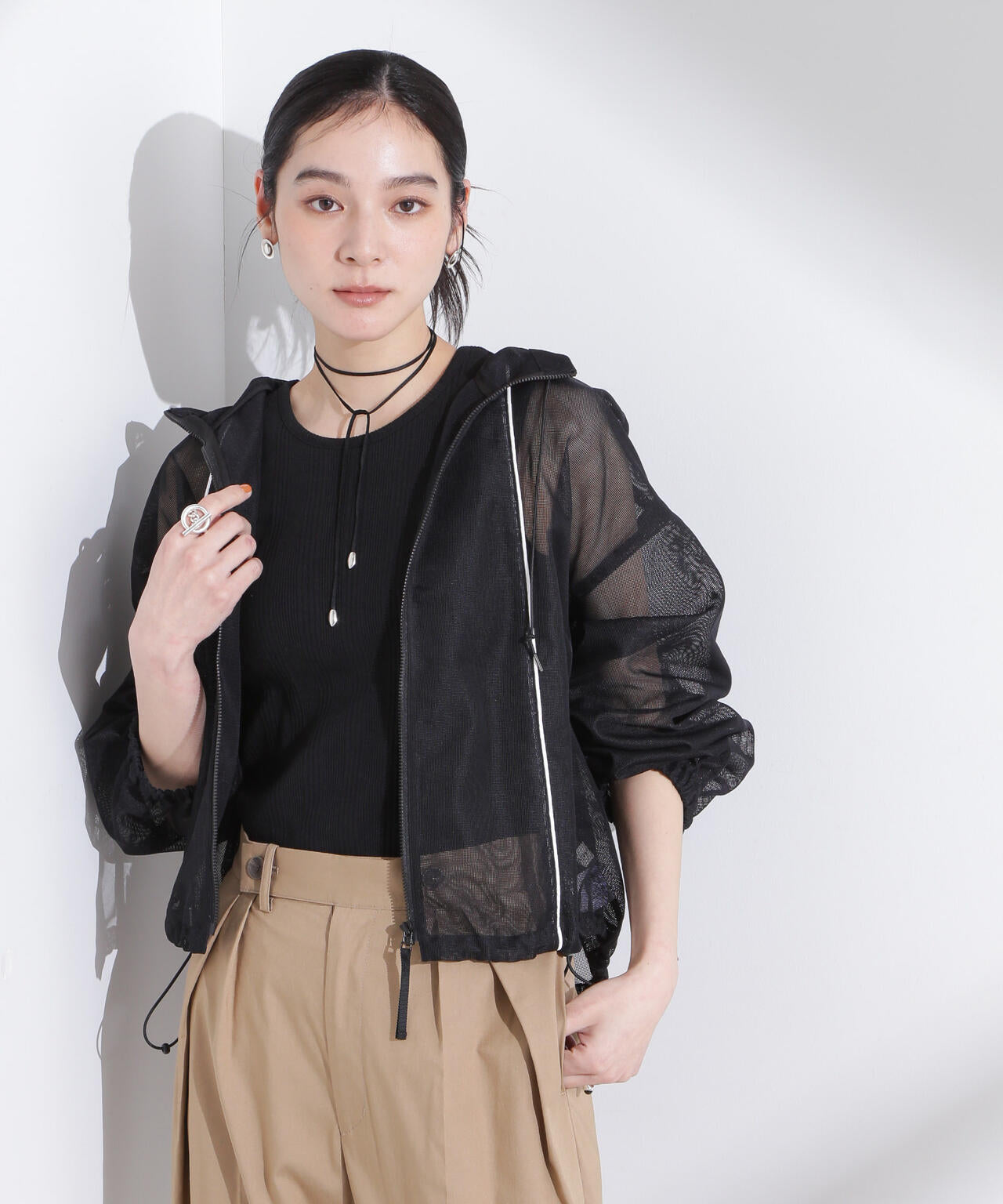 配色パイピングメッシュブルゾン 6695112305