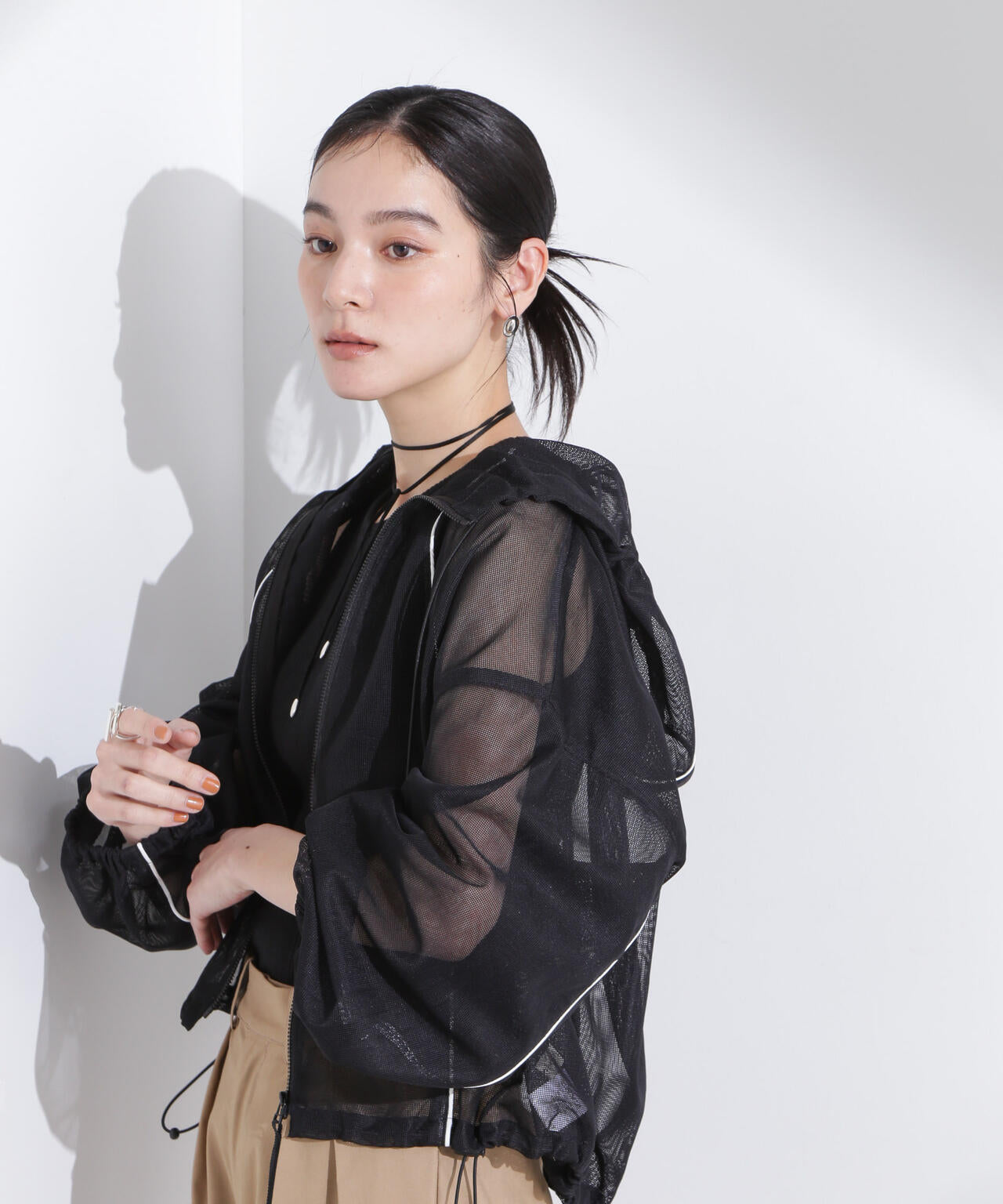 配色パイピングメッシュブルゾン 6695112305