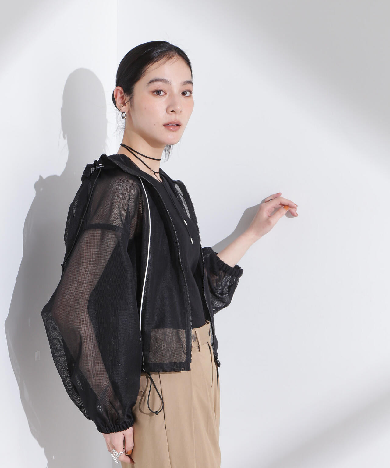 配色パイピングメッシュブルゾン 6695112305