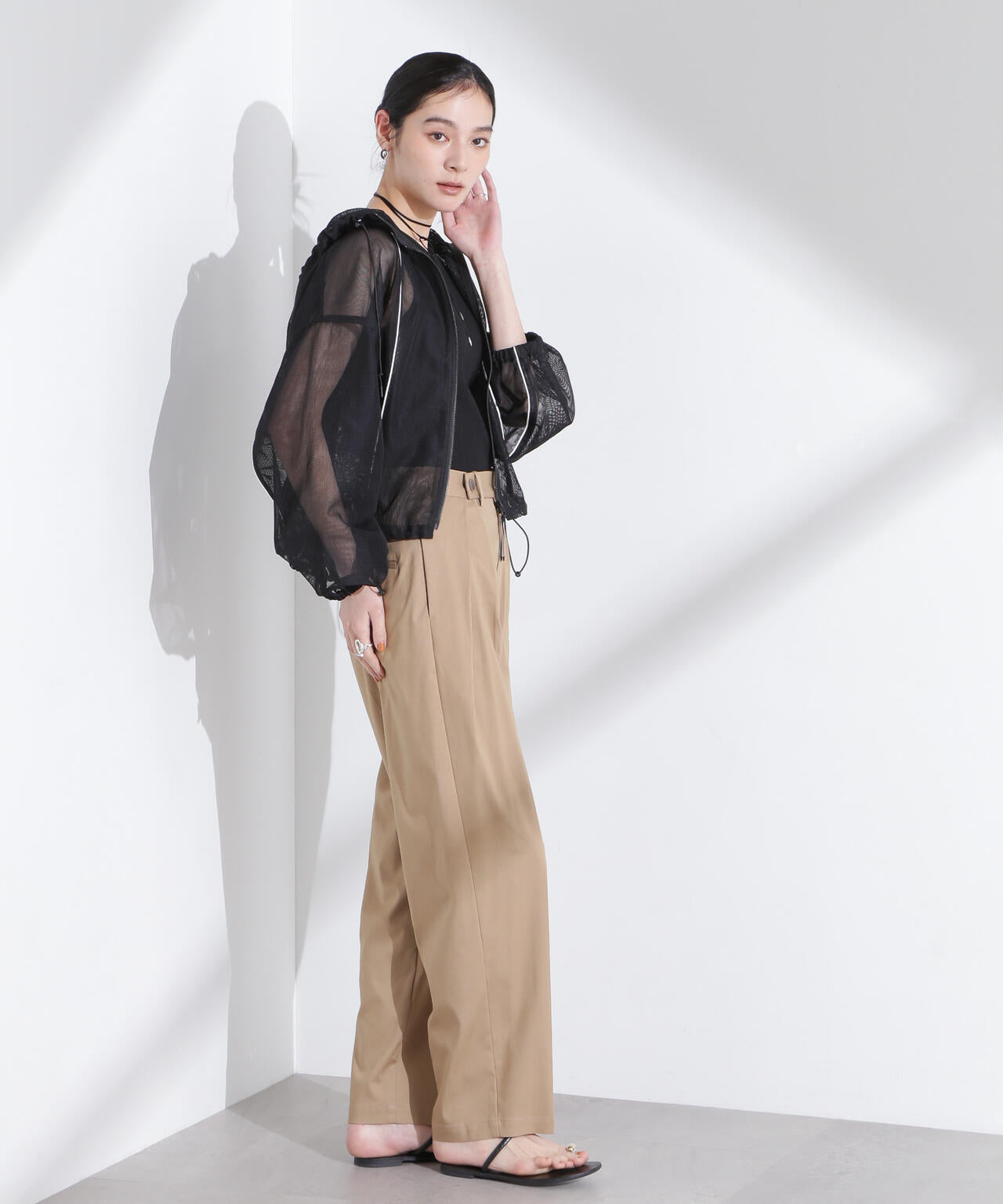 配色パイピングメッシュブルゾン 6695112305