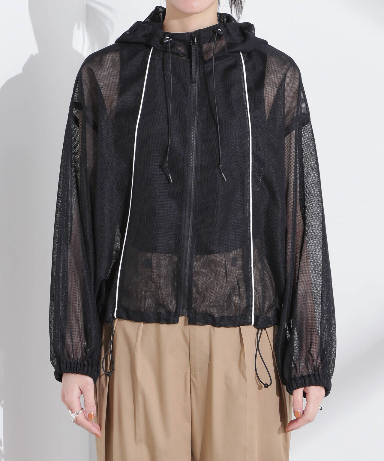 配色パイピングメッシュブルゾン 6695112305