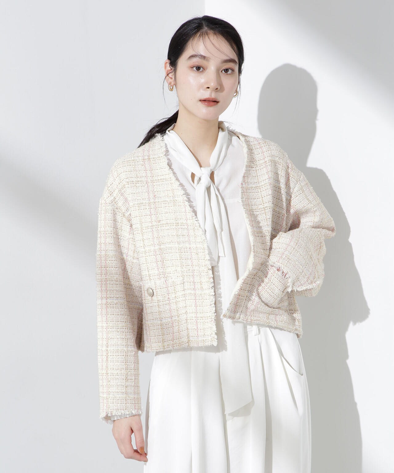 ツイードビーズ付きショートジャケット 楽天市場】[ 田中亜希子 さんコラボ ] ツイード ジャケット