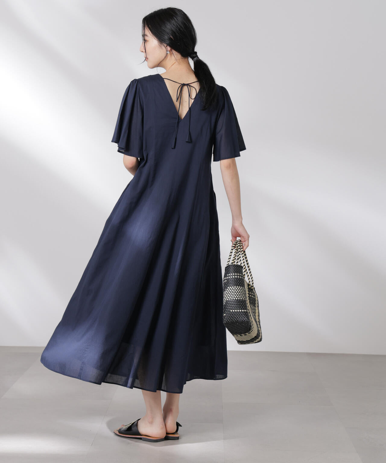 libjoie フレアコットンワンピース　NAVY libjoie フレアコットンワンピース NAVY - メルカリ