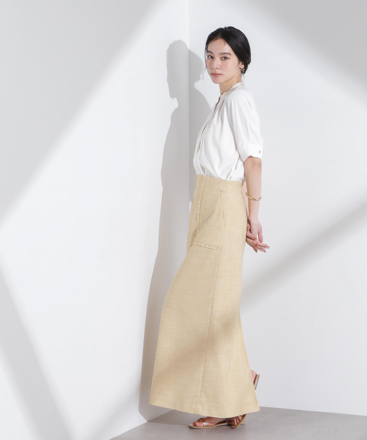 スタンドバイカラータックブラウス 半袖 6695121306