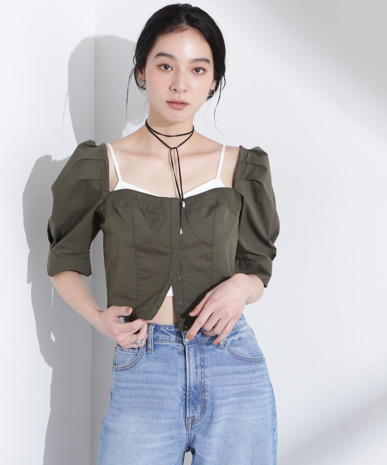 パフスリーブビスチェトップス パフスリーブ ビスチェ トップス