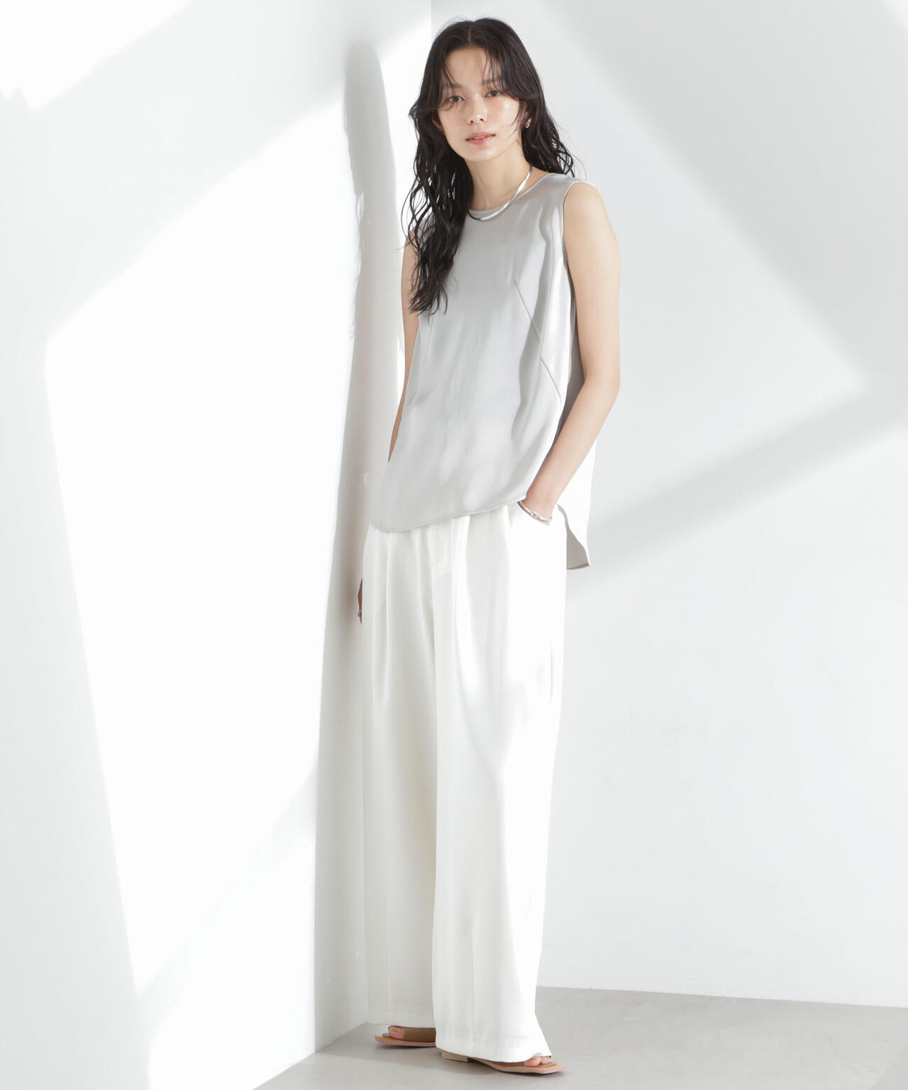 ダブルサテンノースリーブトップス 6695121312