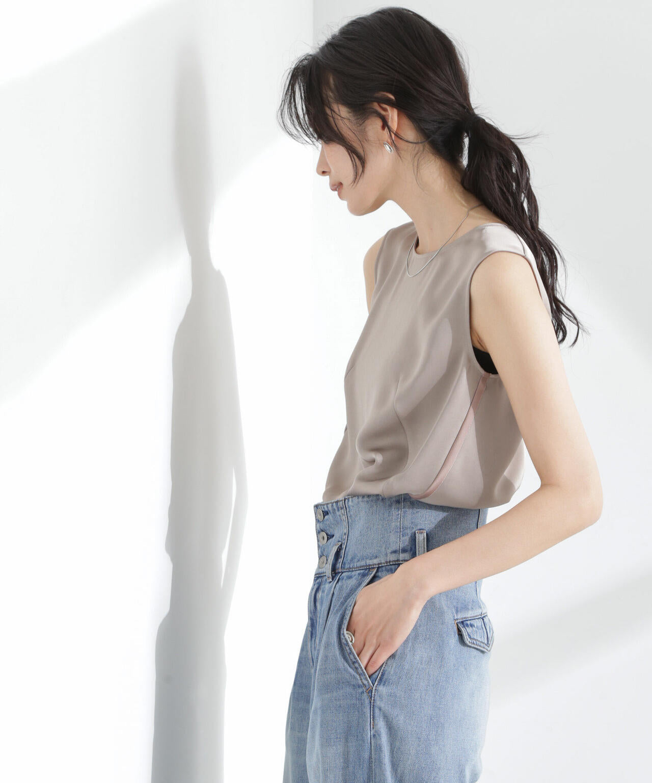 ダブルサテンノースリーブトップス 6695121312