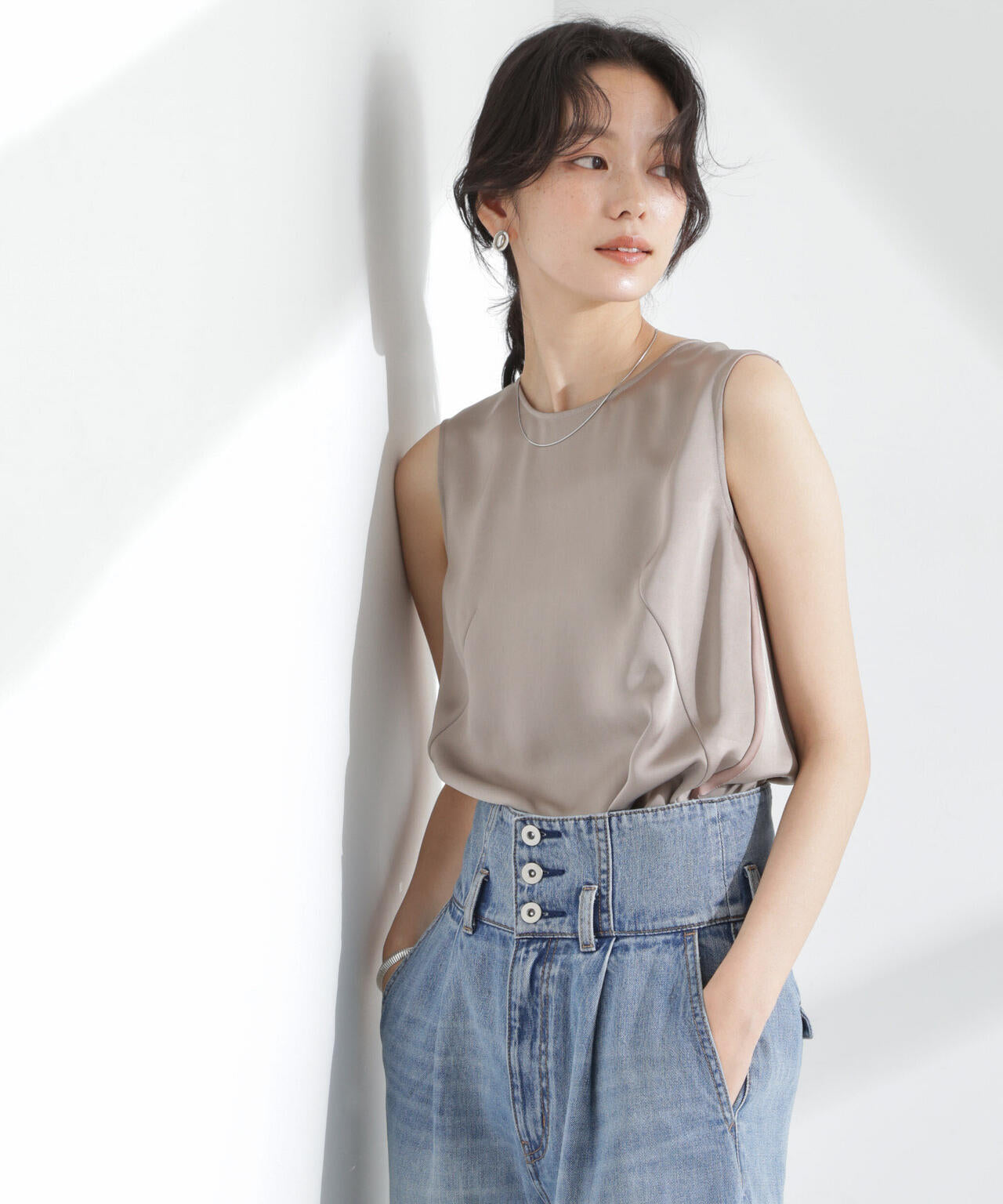 ダブルサテンノースリーブトップス 6695121312