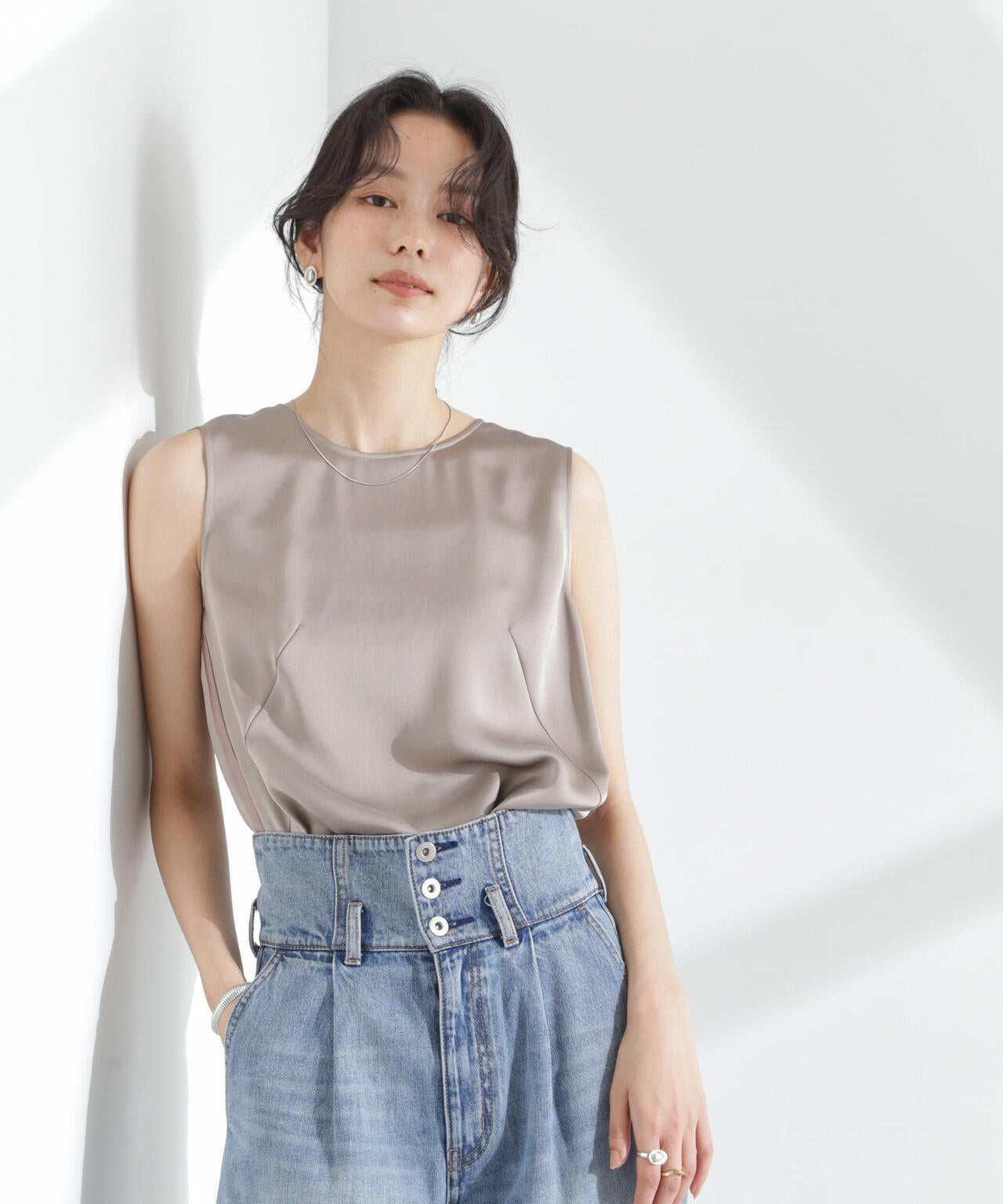 ダブルサテンノースリーブトップス 6695121312