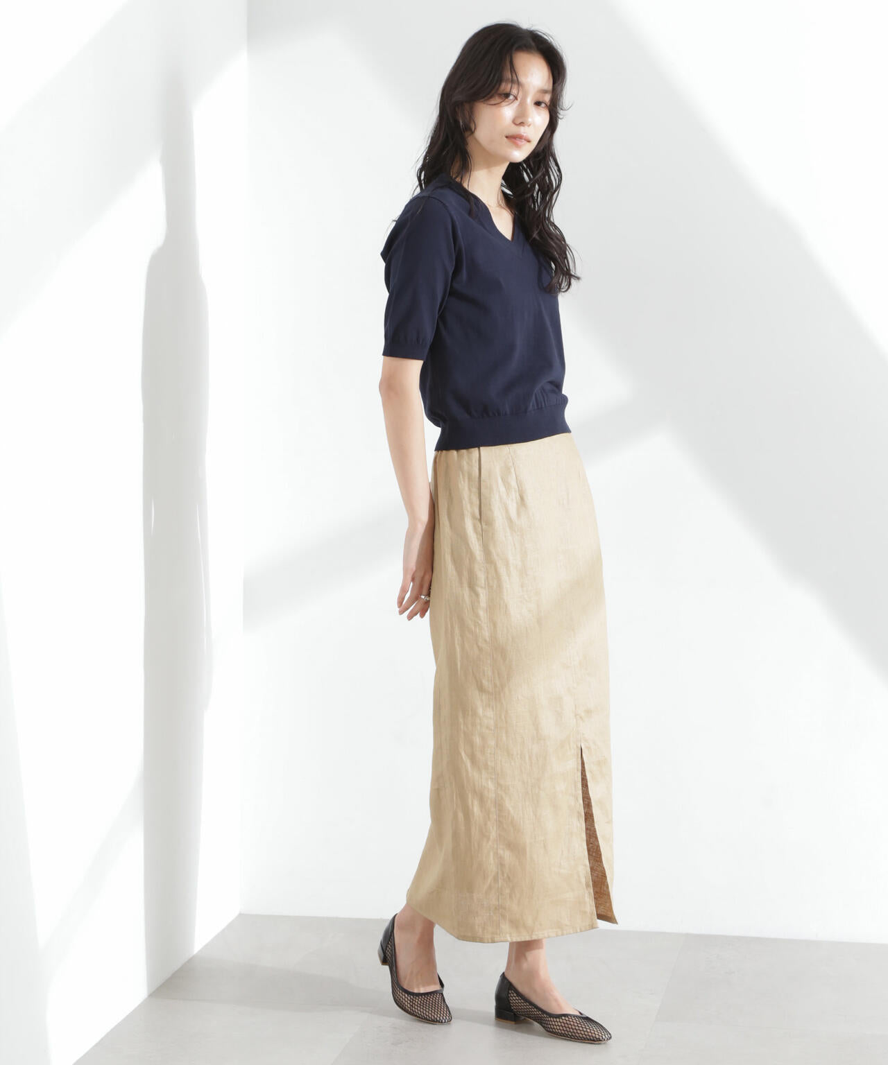 TEKNICO GIZAコットンVネックコンパクトニット 6695122313