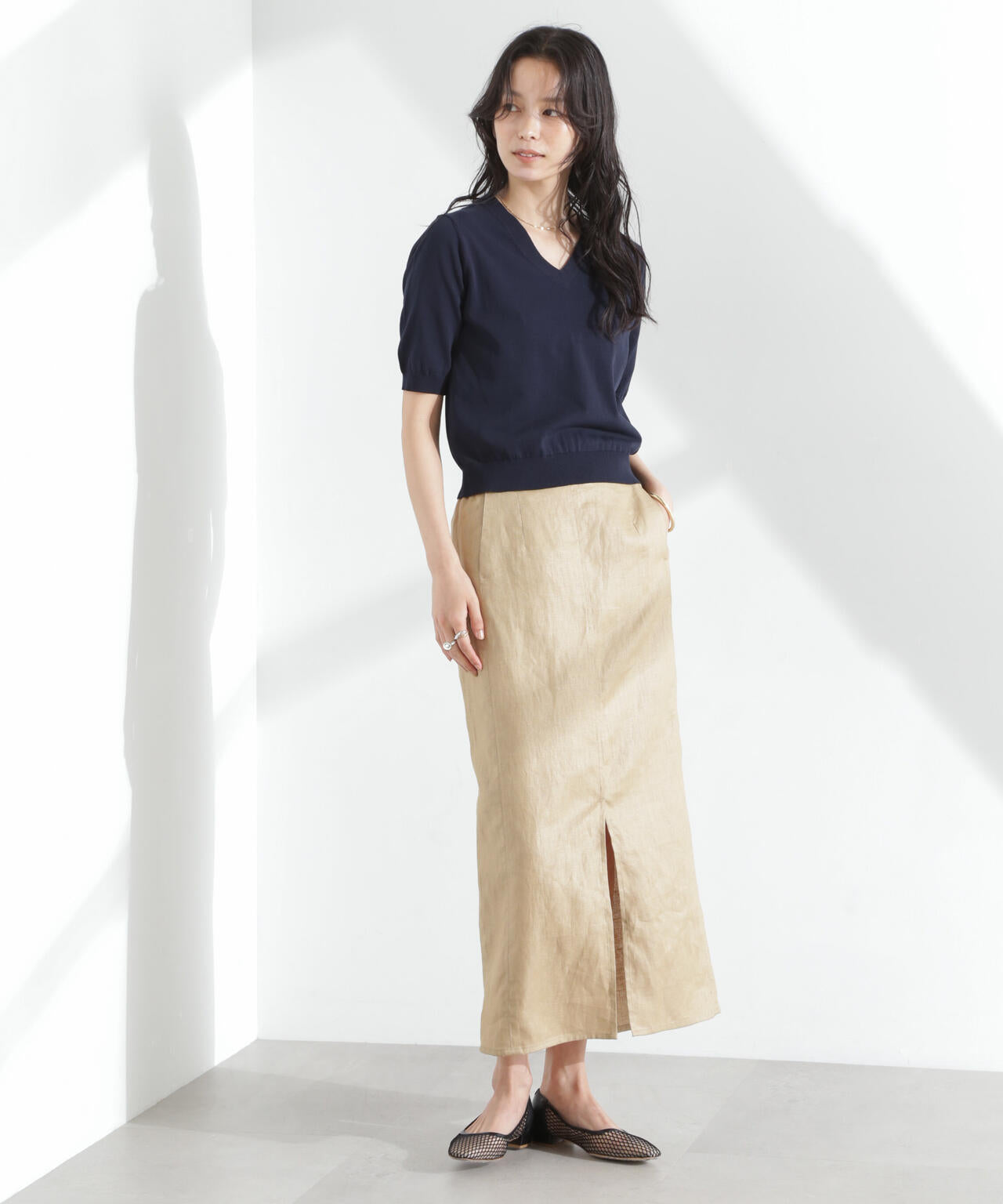 TEKNICO GIZAコットンVネックコンパクトニット 6695122313