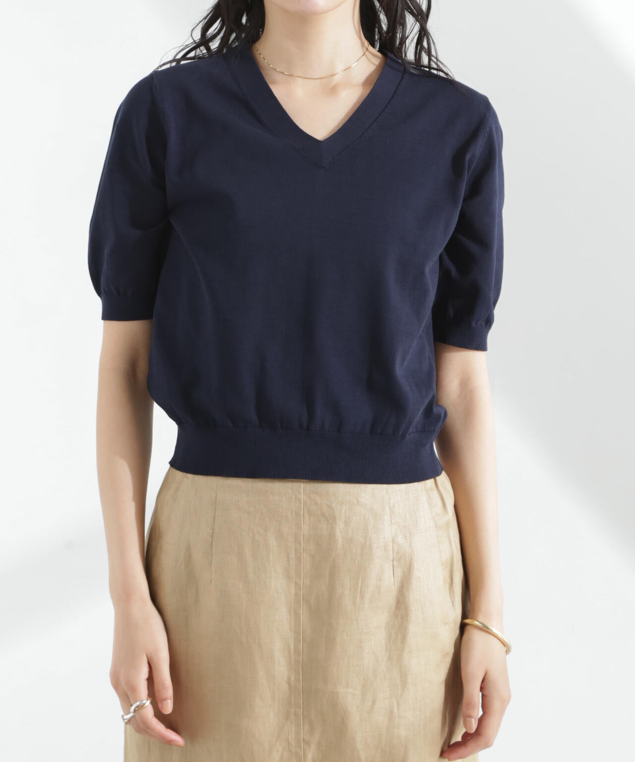 TEKNICO GIZAコットンVネックコンパクトニット 6695122313