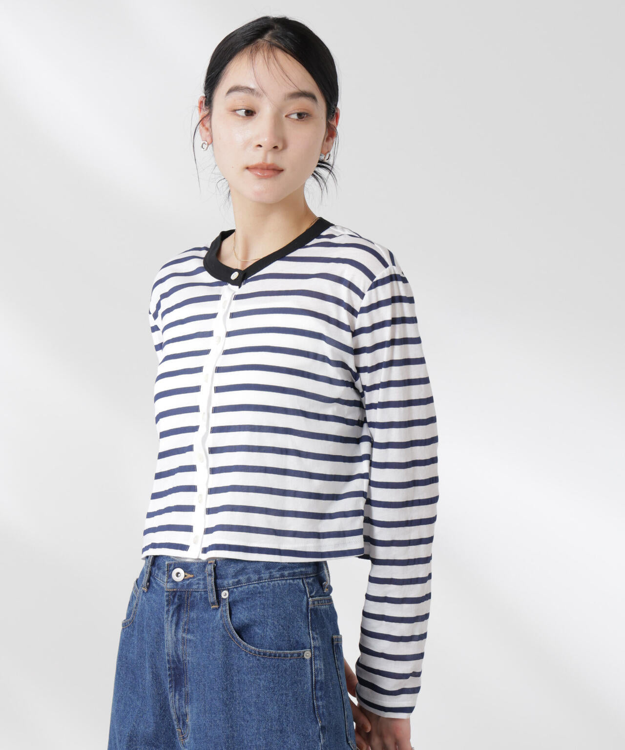 ボーダーシアーコットンカーディガン 6695123310