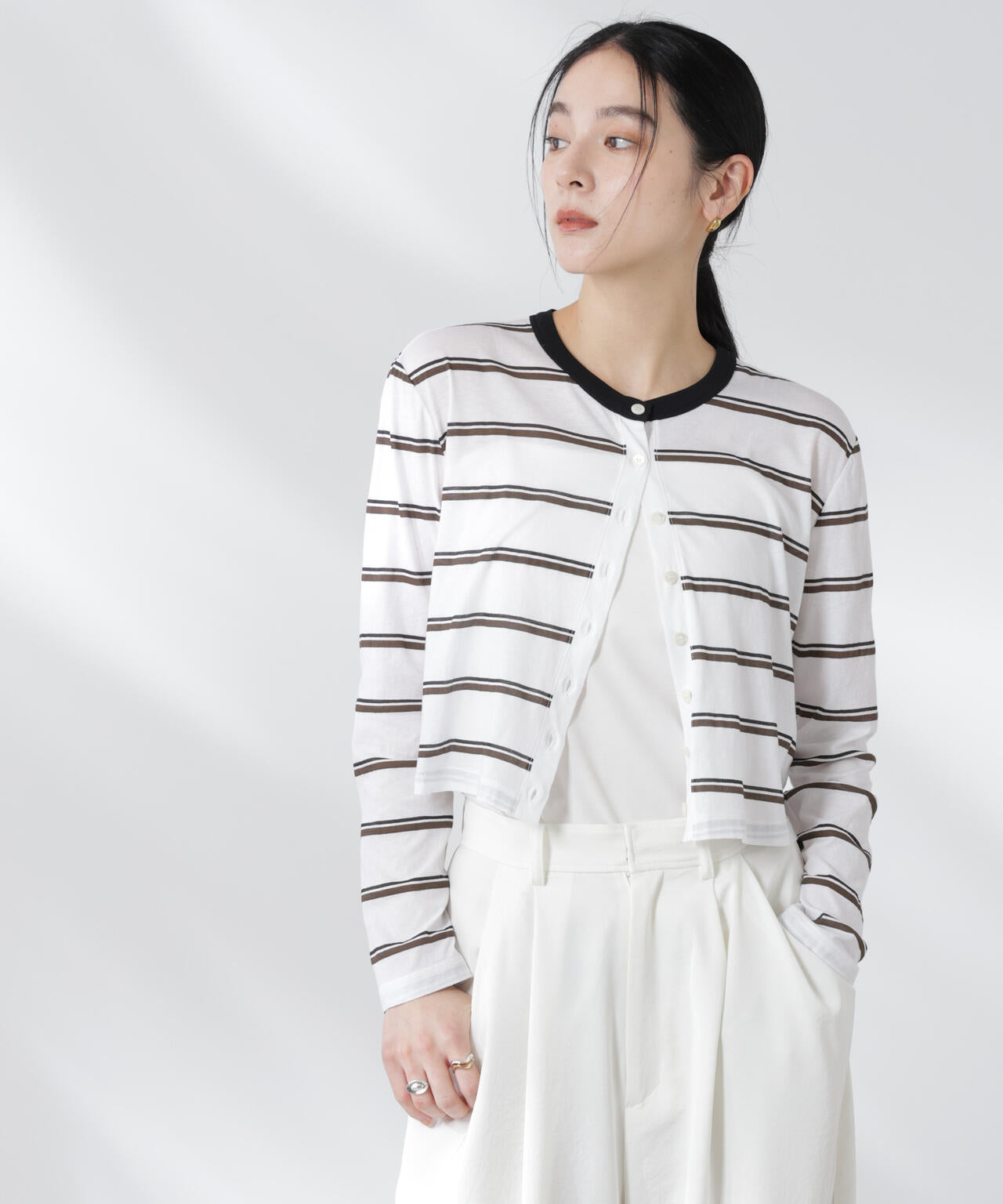 ボーダーシアーコットンカーディガン 6695123310