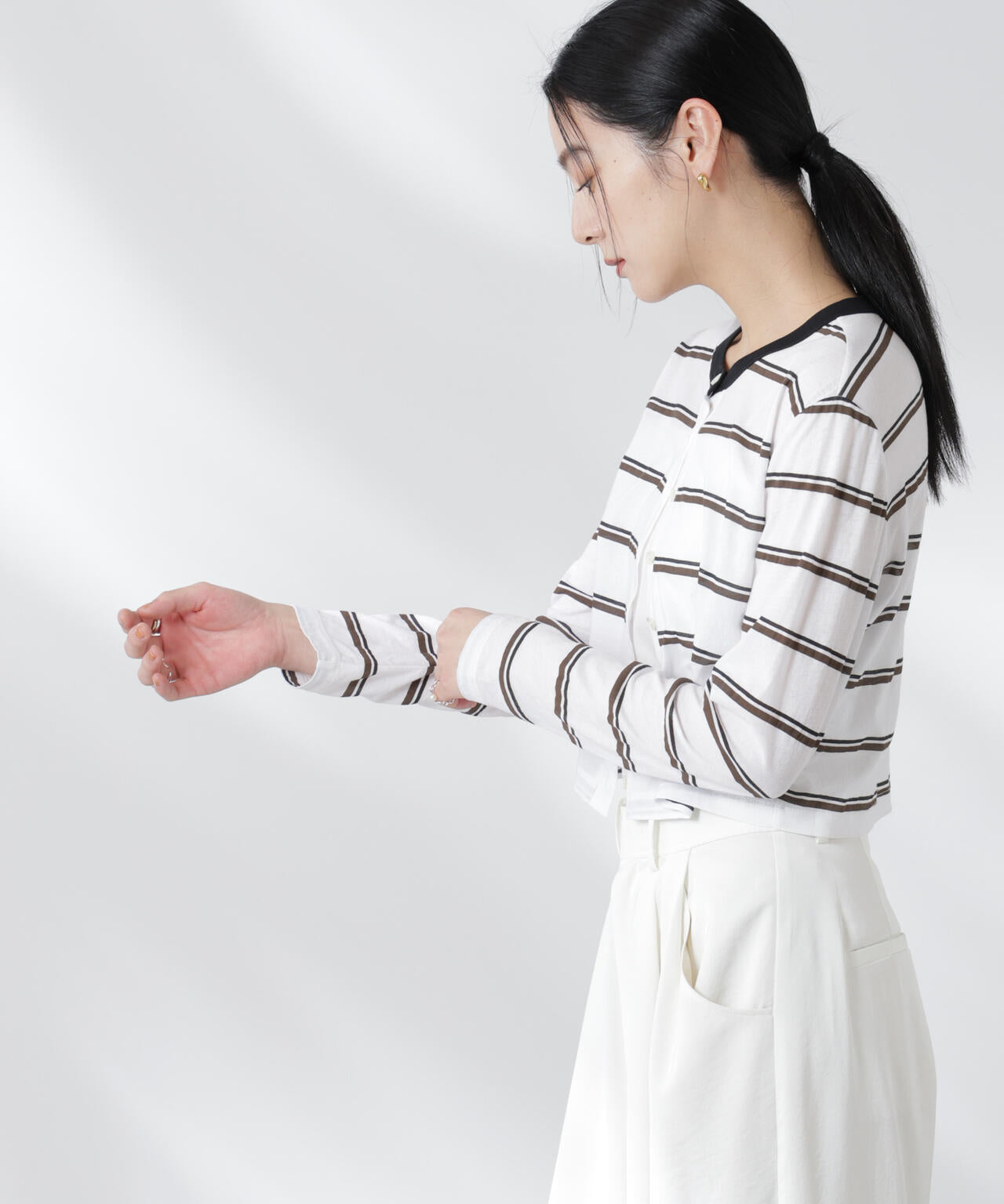 ボーダーシアーコットンカーディガン 6695123310