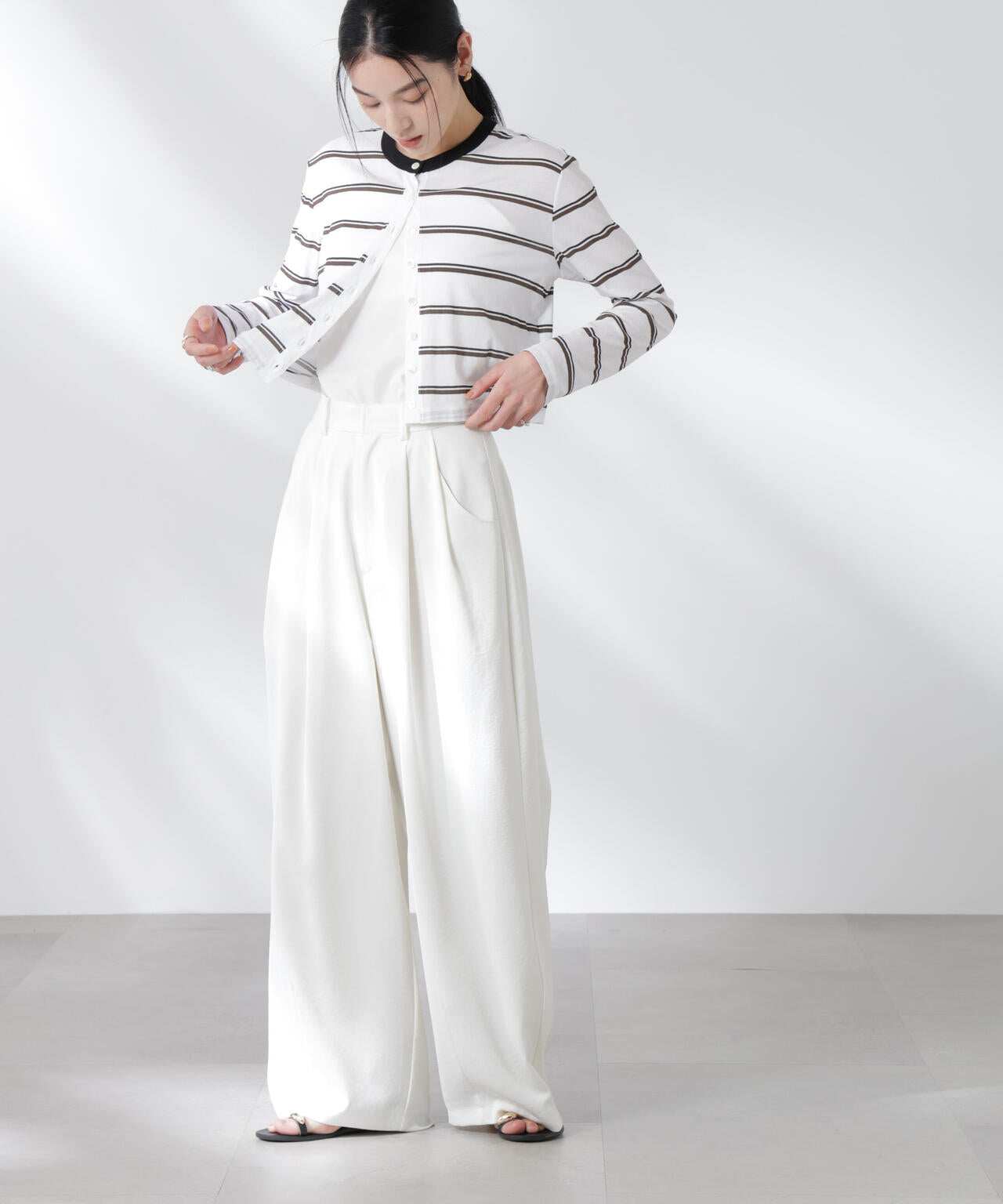 ボーダーシアーコットンカーディガン 6695123310