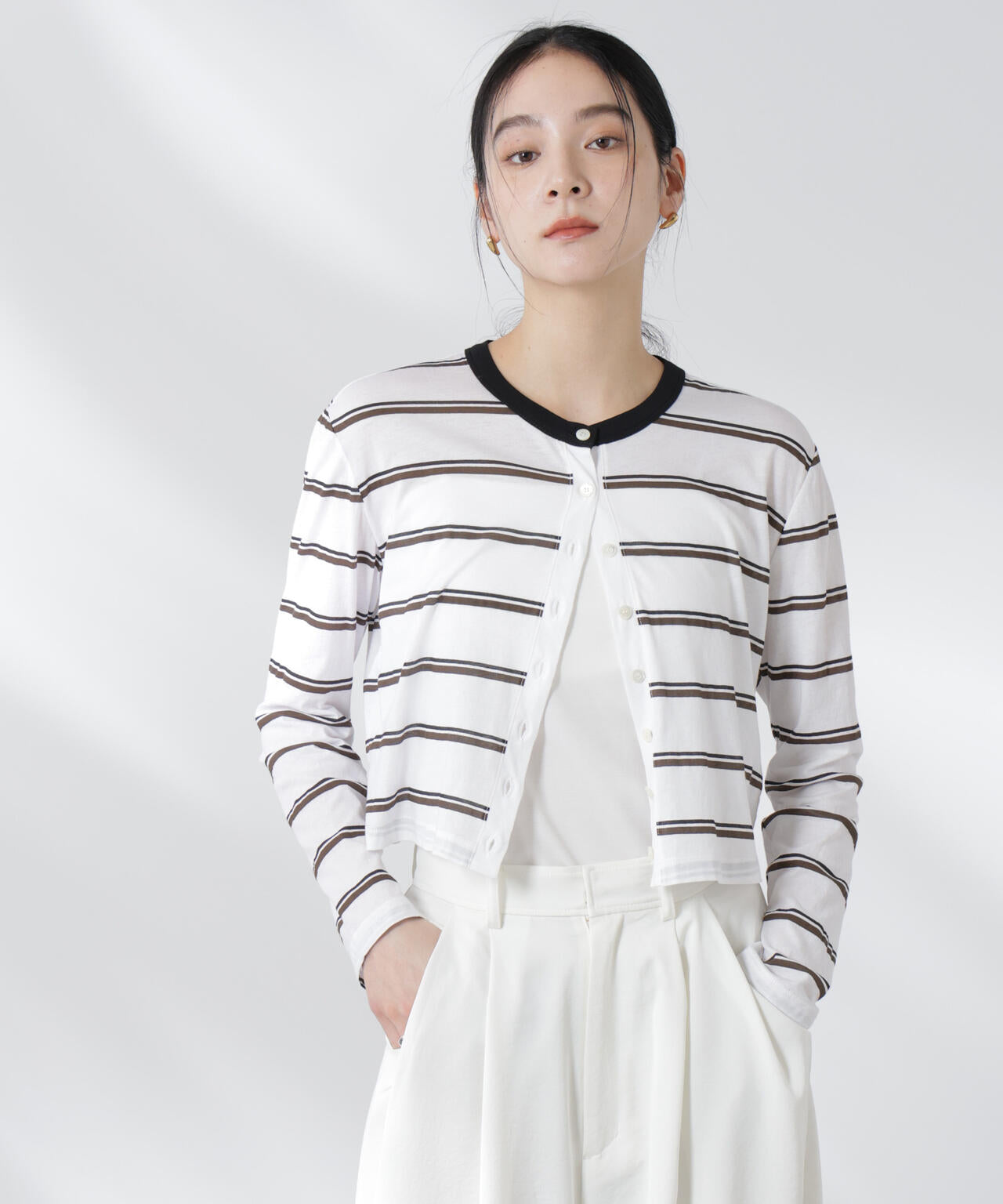 ボーダーシアーコットンカーディガン 6695123310