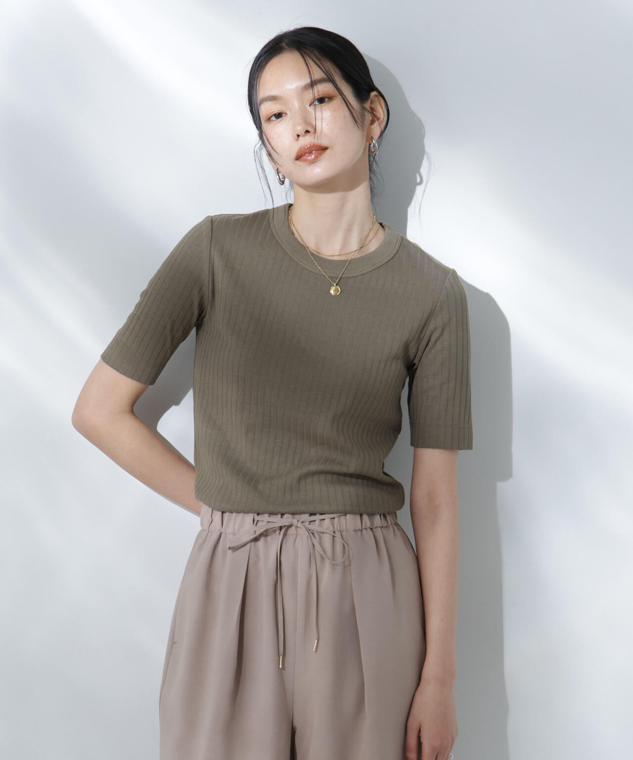 Anti Soaked(R) 汗染み防止クルーネックリブTシャツ 6695124304