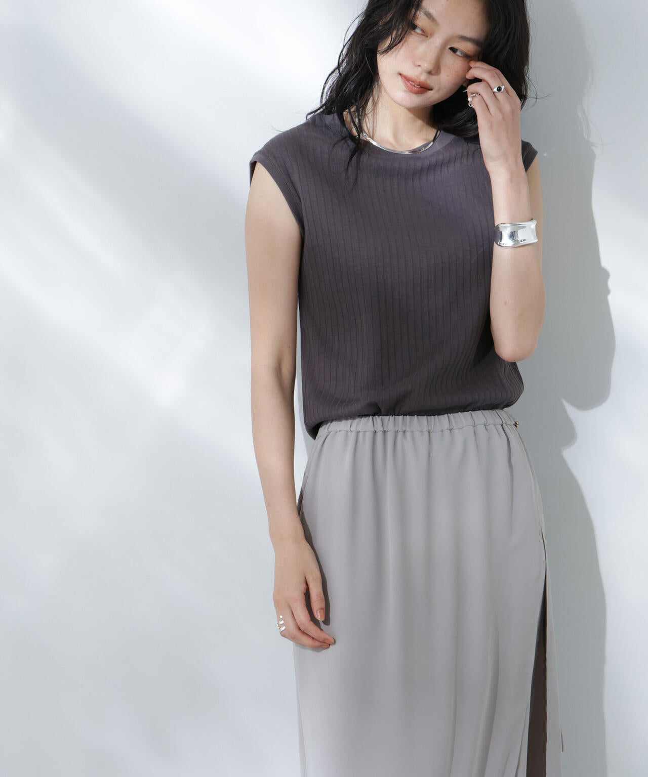Anti Soaked(R) 汗染み防止リブノースリーブTシャツ（セットアップ可） 6695124305