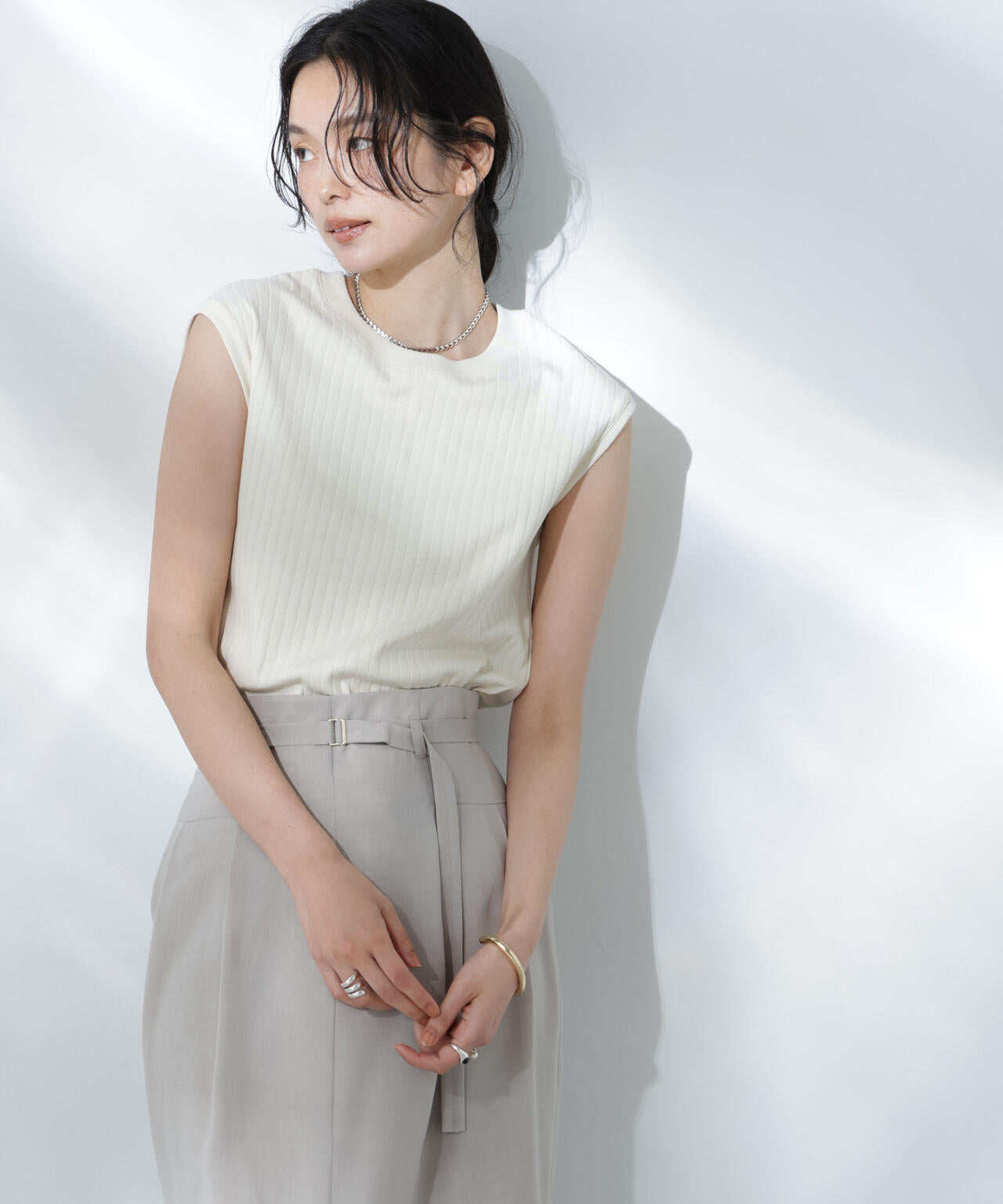 Anti Soaked(R) 汗染み防止リブノースリーブTシャツ（セットアップ可） 6695124305