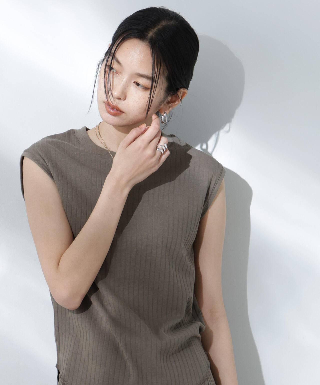 Anti Soaked(R) 汗染み防止 リブ ノースリーブ Tシャツ