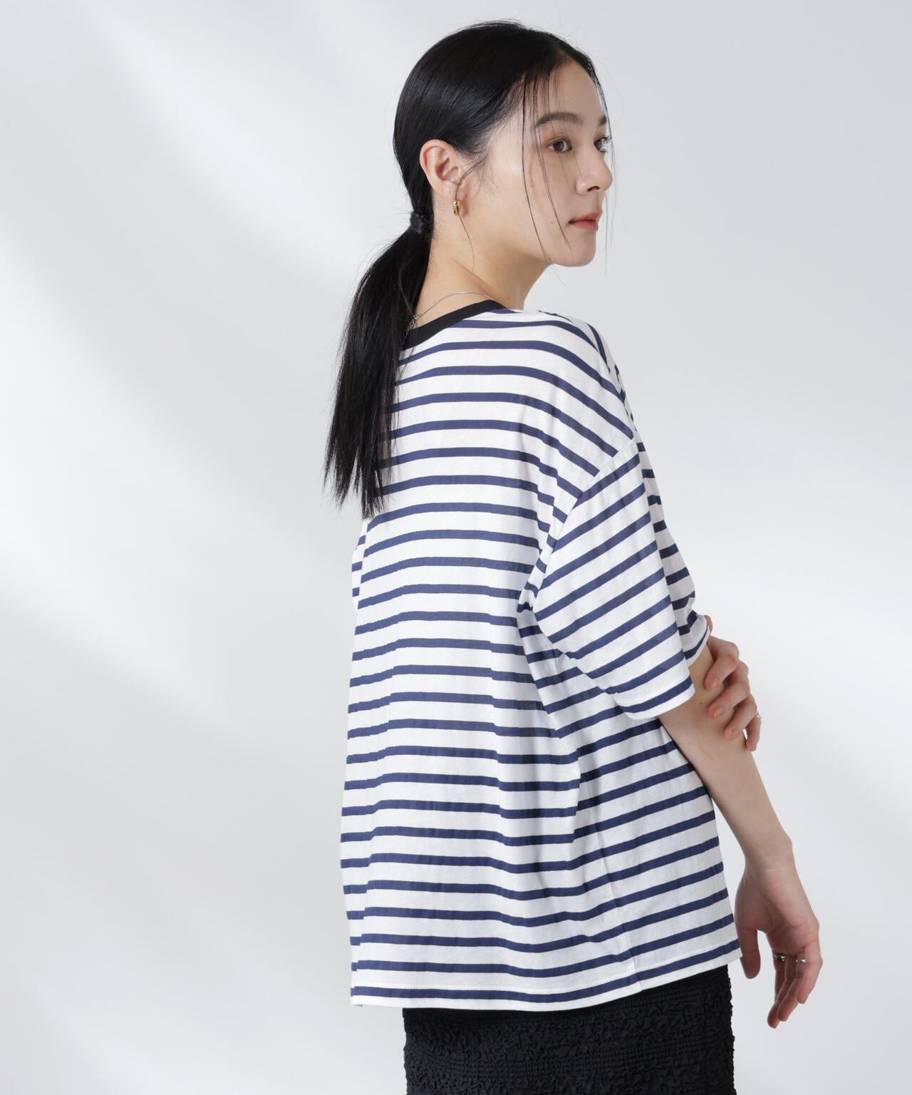 ボーダーシアーコットンTシャツ 6695124321