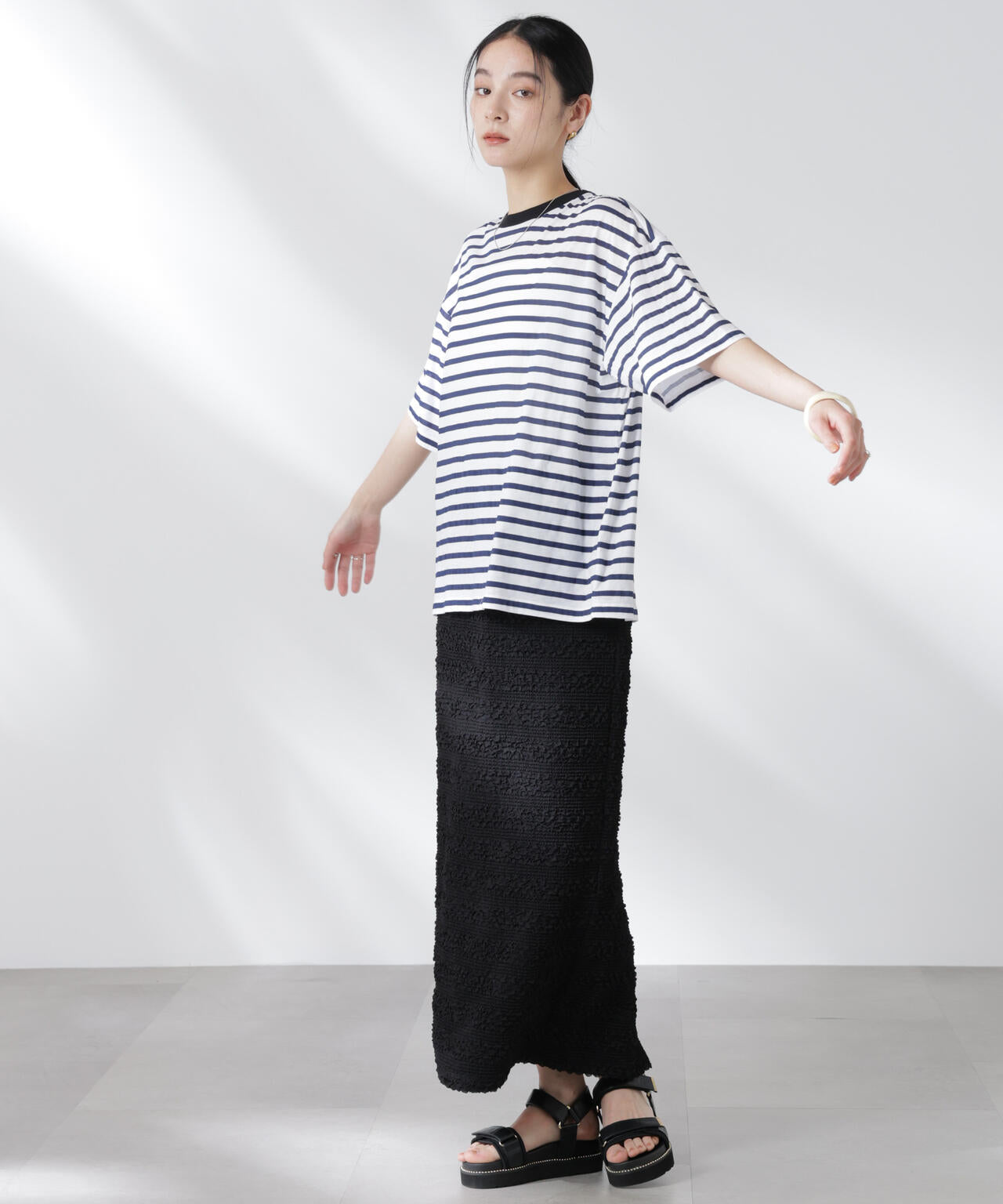 ボーダーシアーコットンTシャツ 6695124321