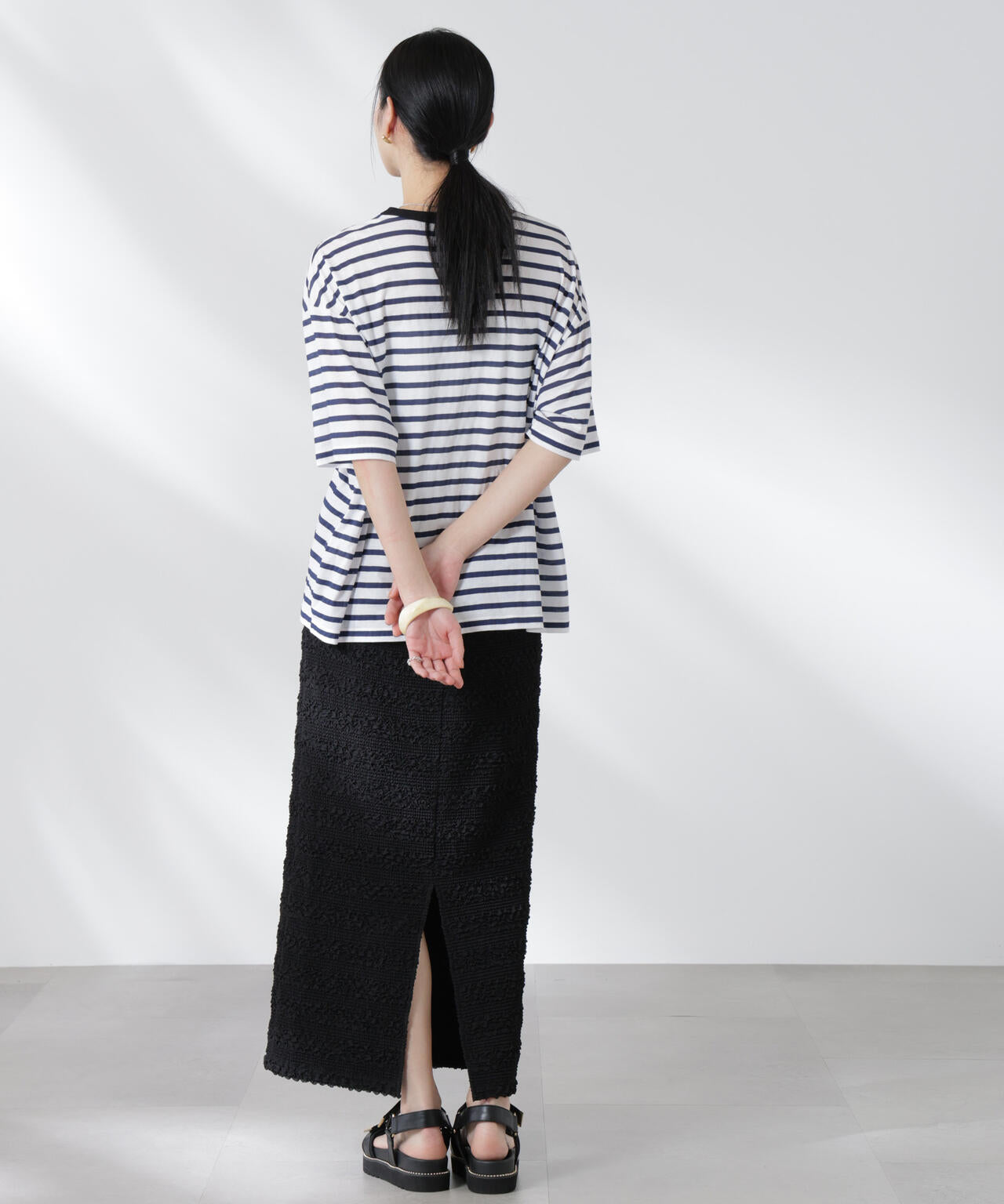 ボーダーシアーコットンTシャツ 6695124321