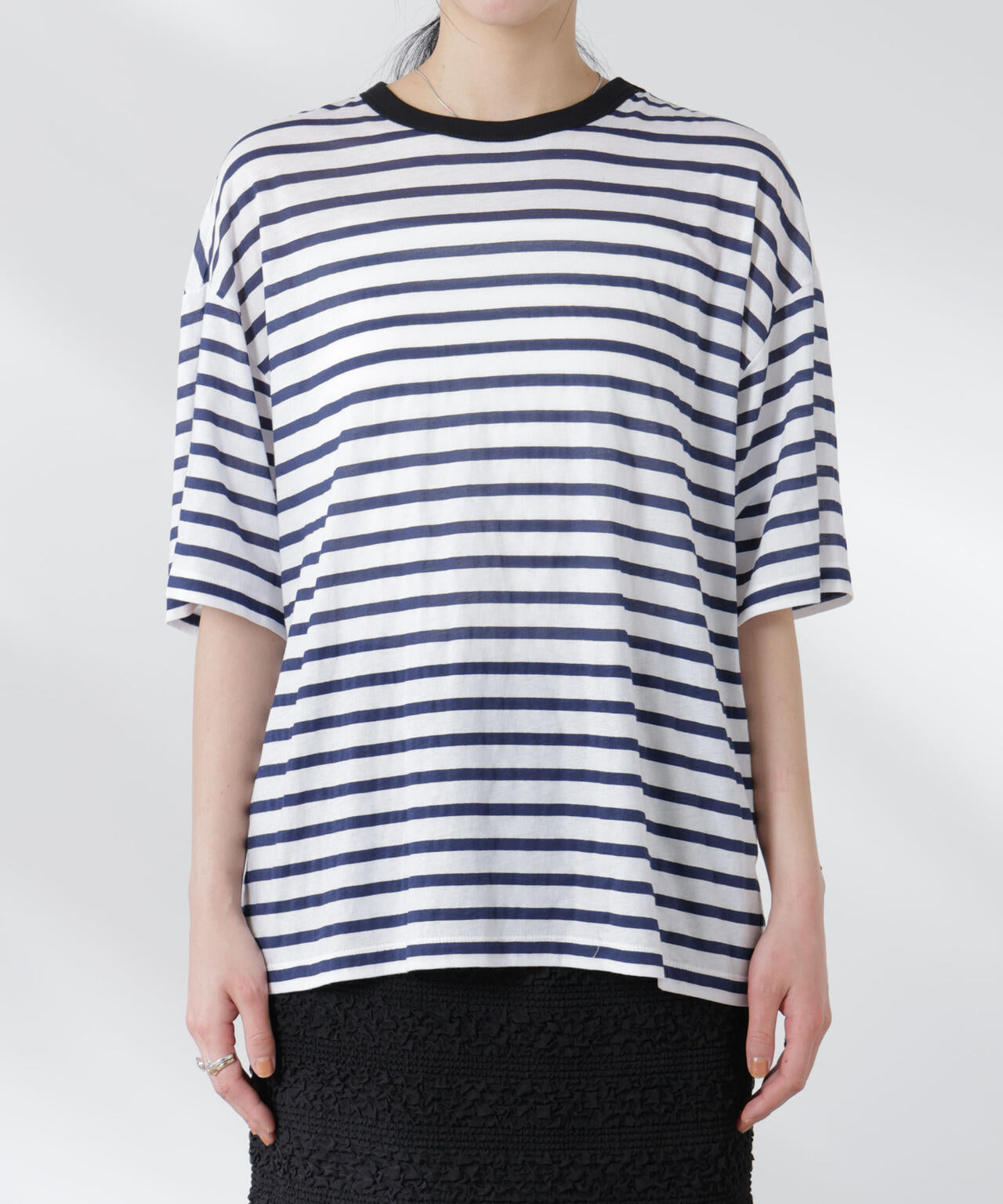 ボーダーシアーコットンTシャツ 6695124321