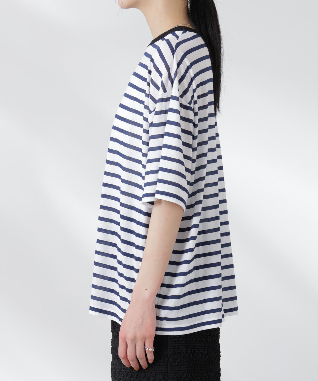ボーダーシアーコットンTシャツ 6695124321