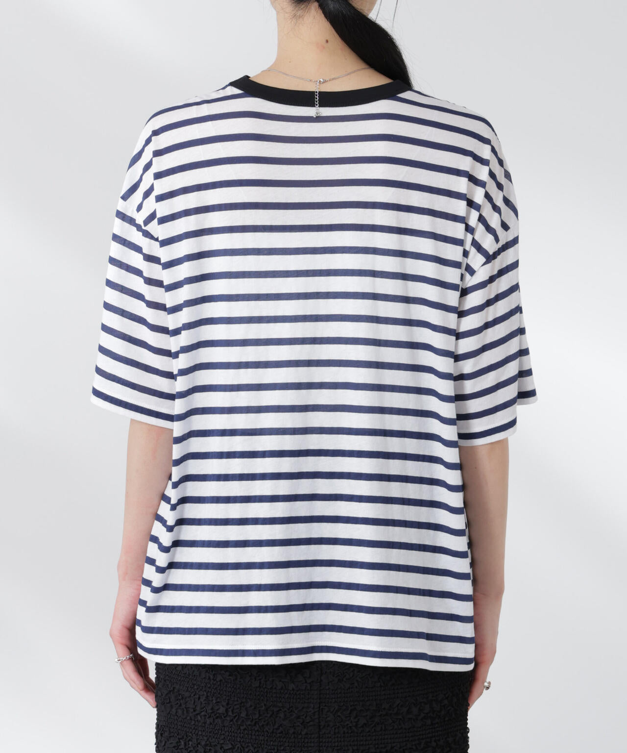 ボーダーシアーコットンTシャツ 6695124321